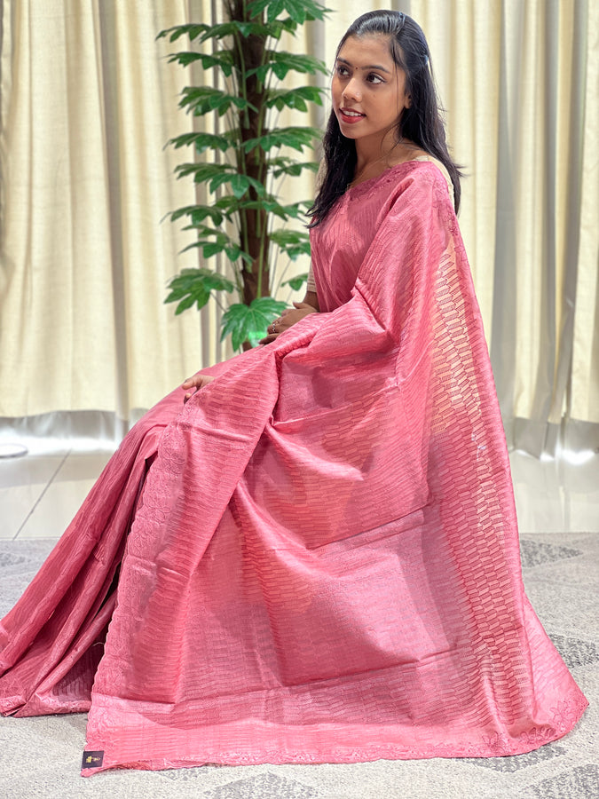 Machine Embroidery Detailed Tussar Saree | YNG569
