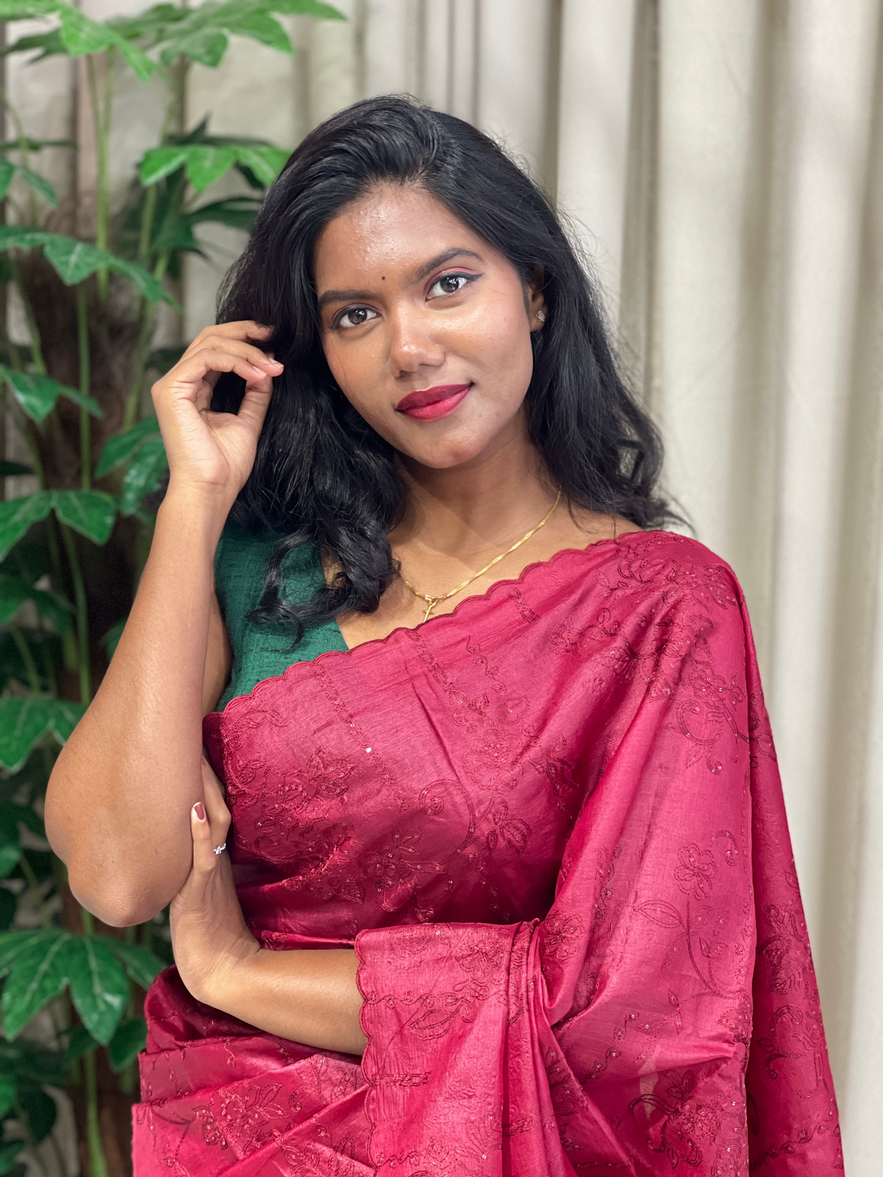 Floral Machine Embroidery Pure Tussar Saree | YNG676