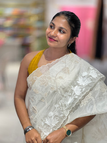 Floral Applique Detailed Organza Saree | MM141