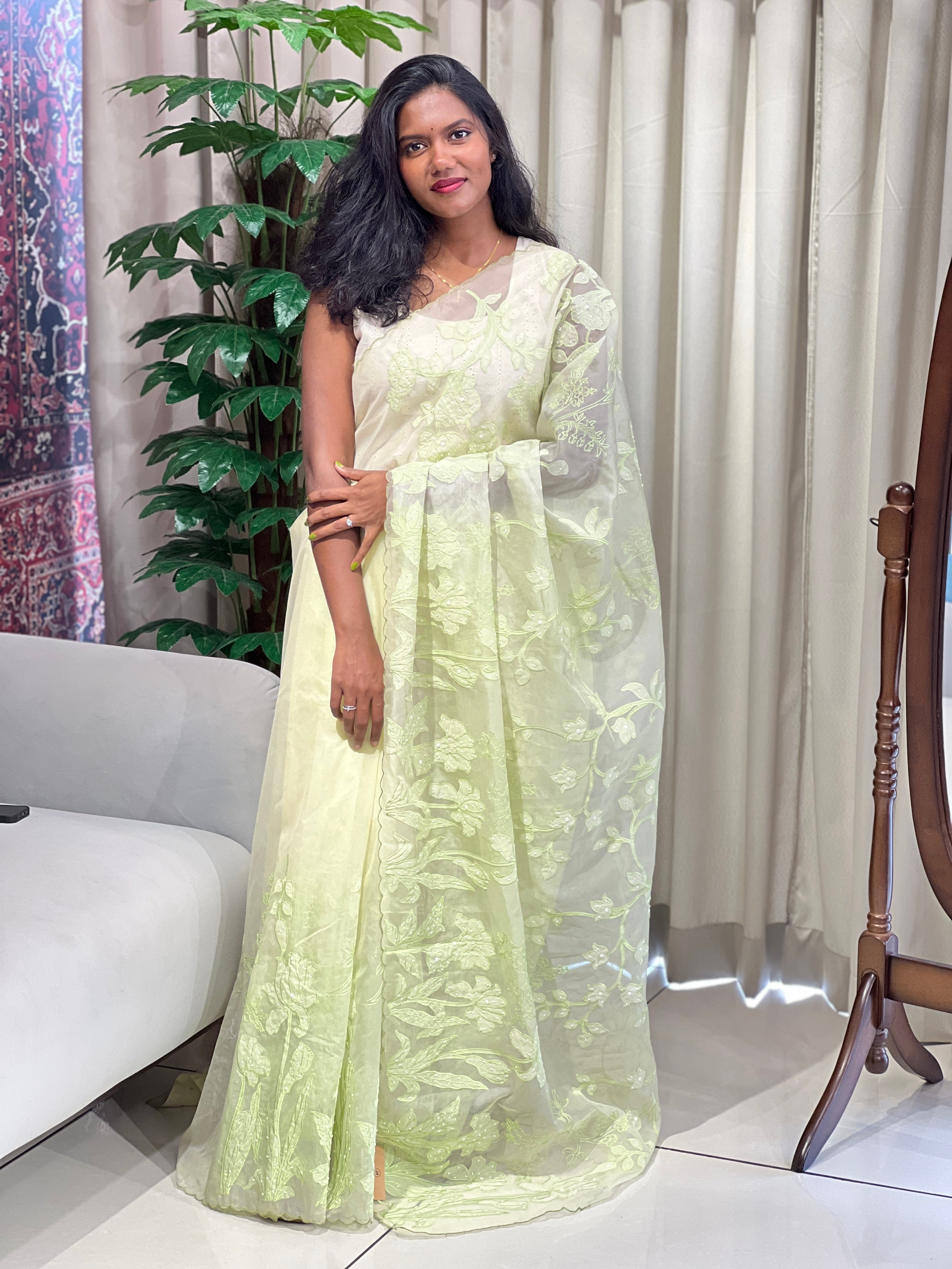 Applique Patterned Organza Saree | MM336