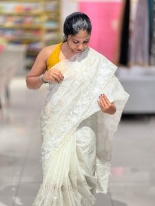 Floral Applique Detailed Organza Saree | MM141
