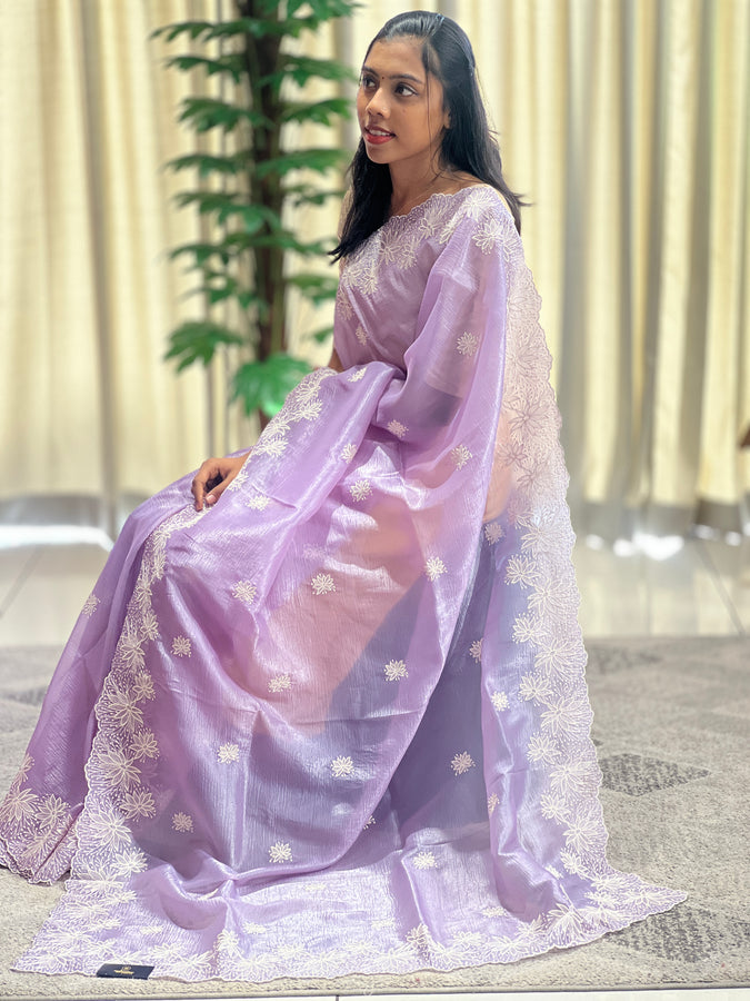 Floral Machine Embroidered Crushed Organza Saree | BLD1103
