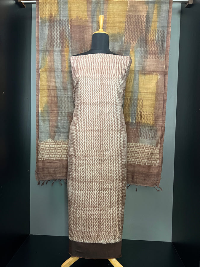 Print Patterned Pure Tussar Salwar Set | HE209