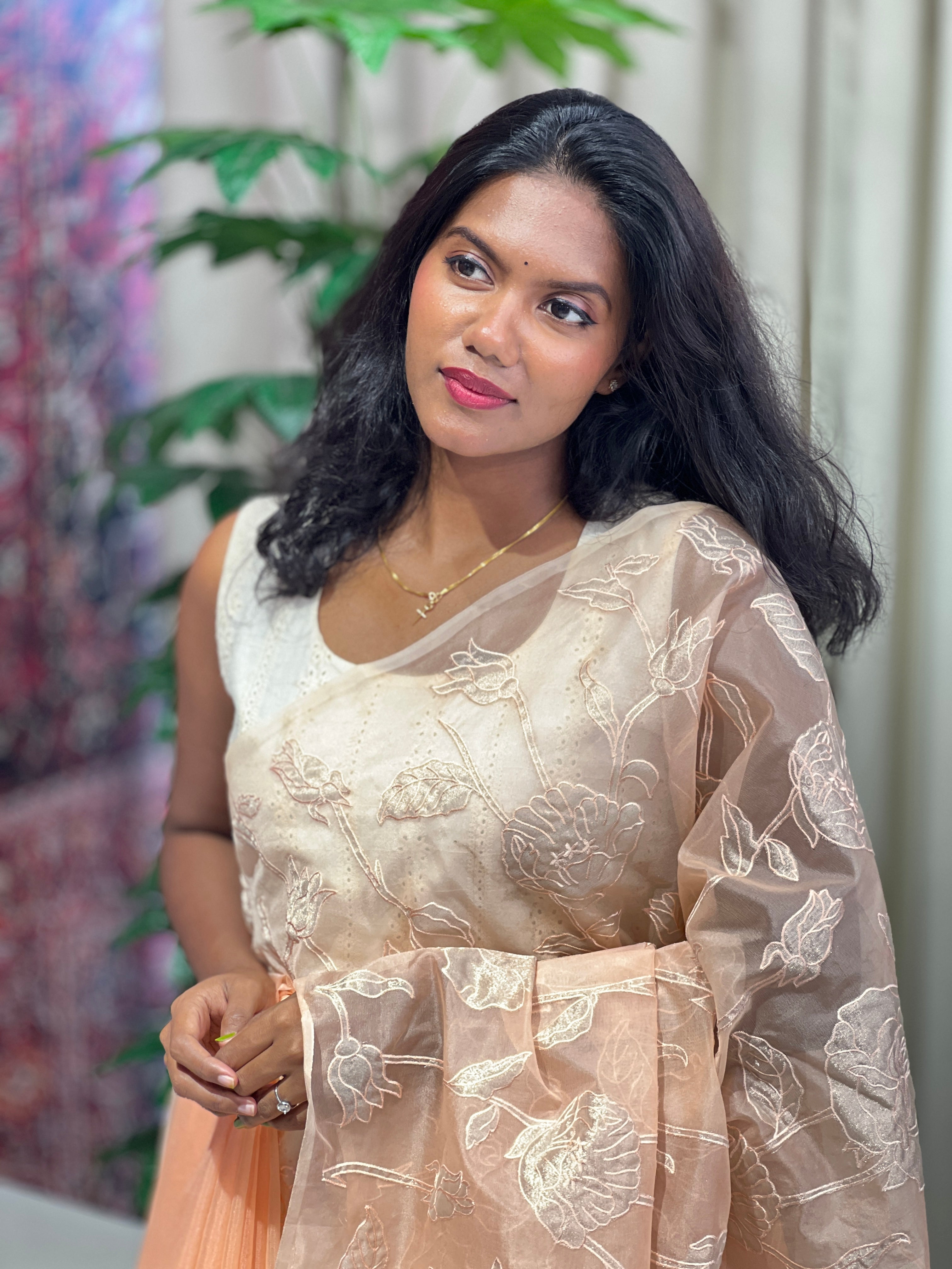 Floral Applique Detailed Organza Saree | MM361