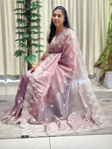 Floral Machine Embroidered Crushed Organza Saree | BLD1100