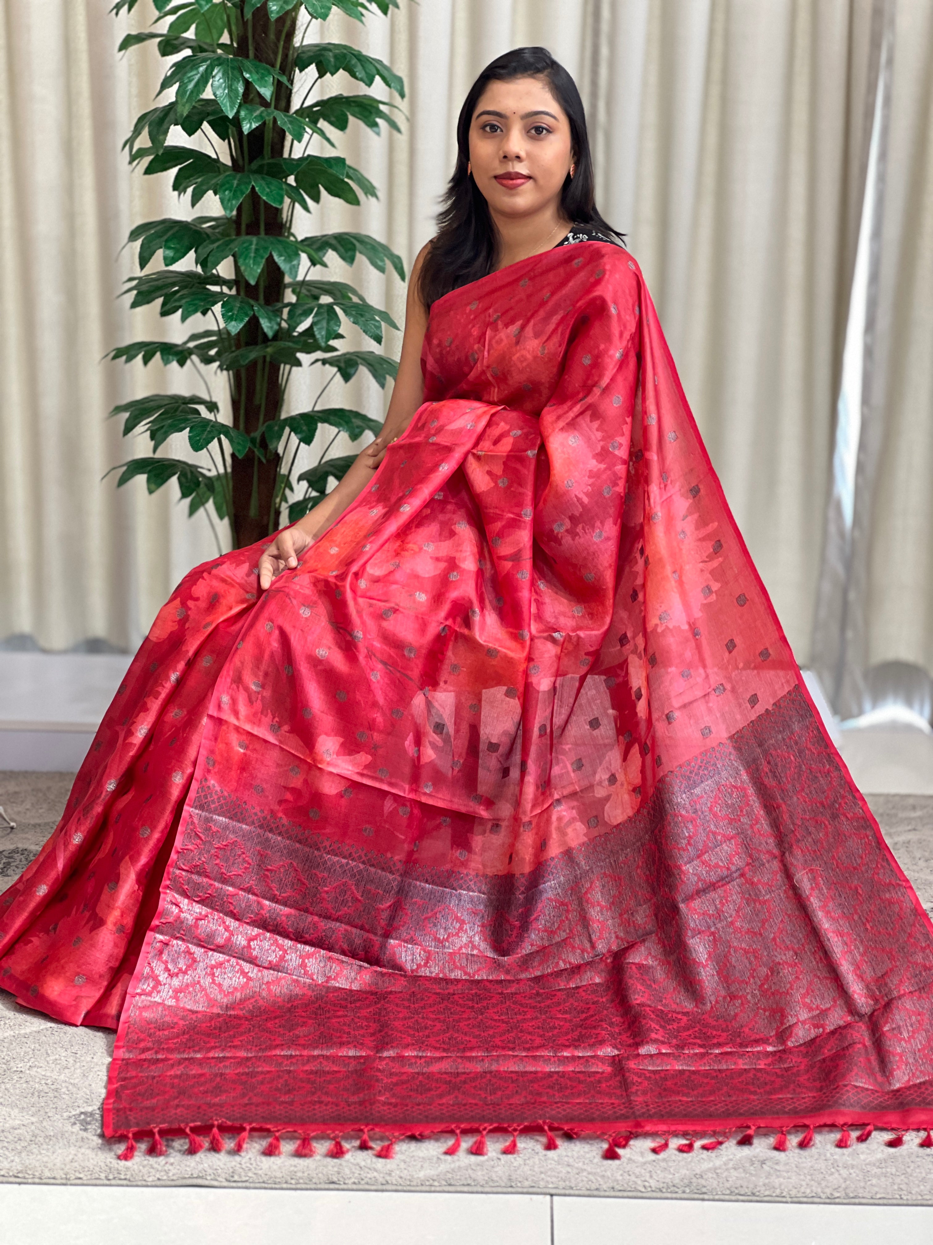 Digital Printed Pattern Soft Tussar Saree | YNG1593