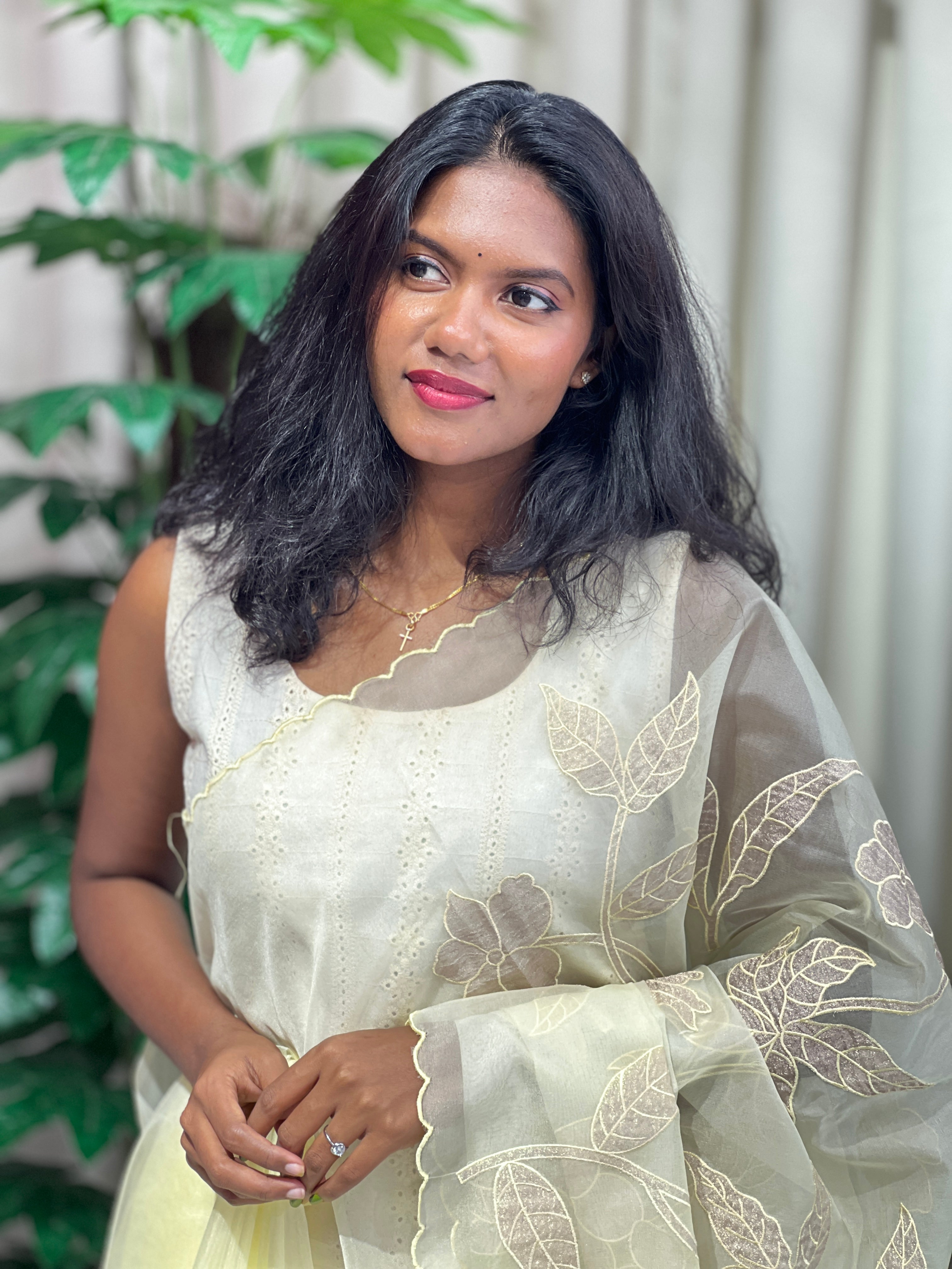 Floral Applique Tissue Organza Saree | MM334