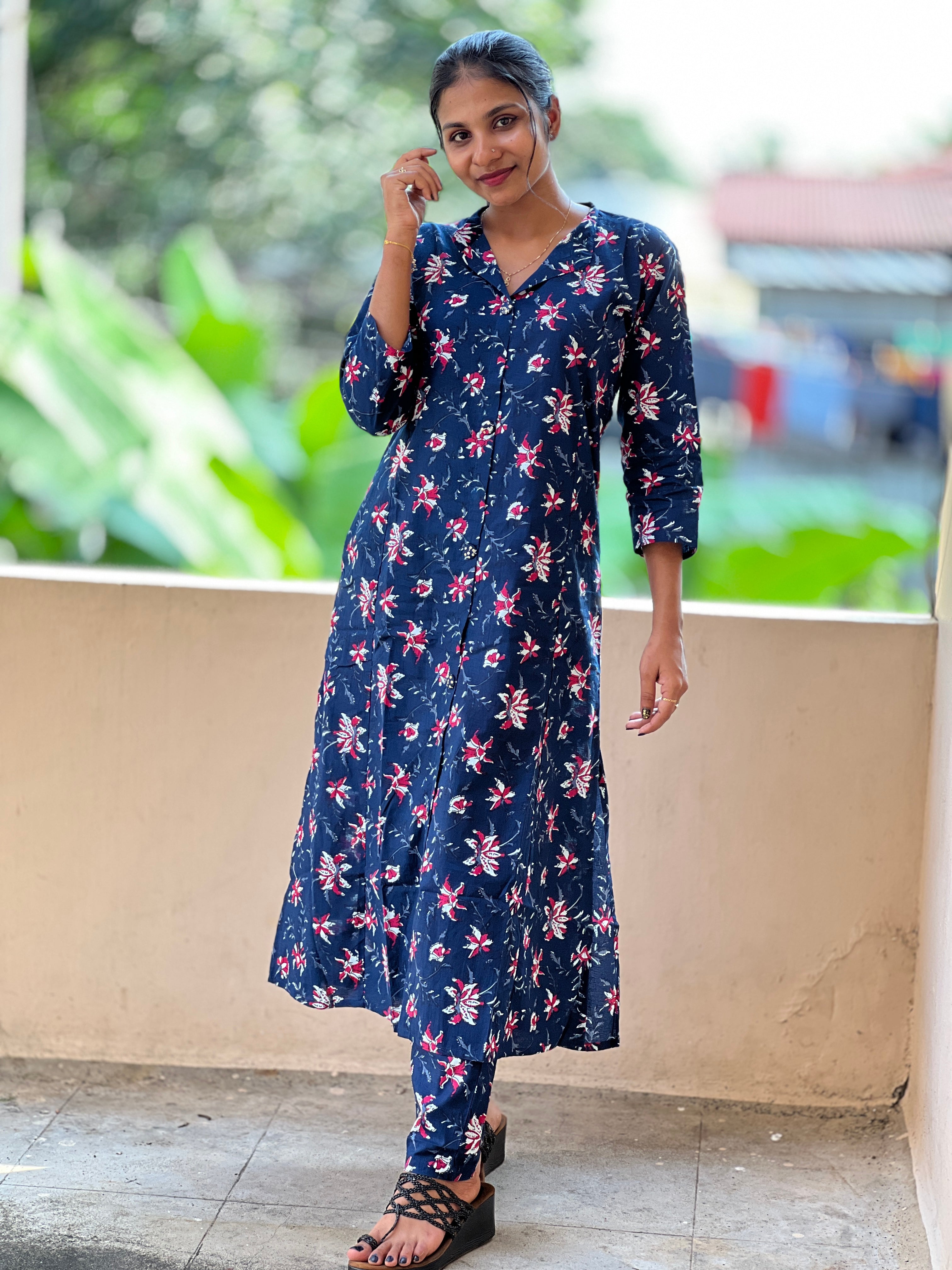 Floral Screen Print Design Cotton Kurta Set | NCF142
