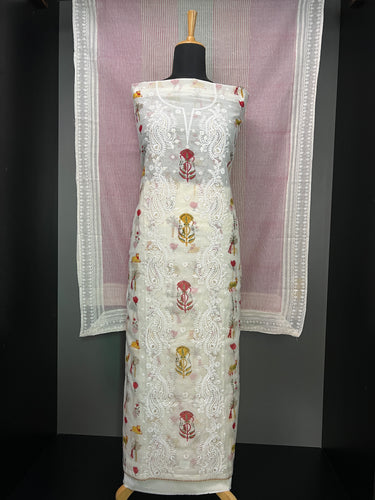 Printed Machine Embroidery Detailed Pure Chanderi Salwar Set | HE202