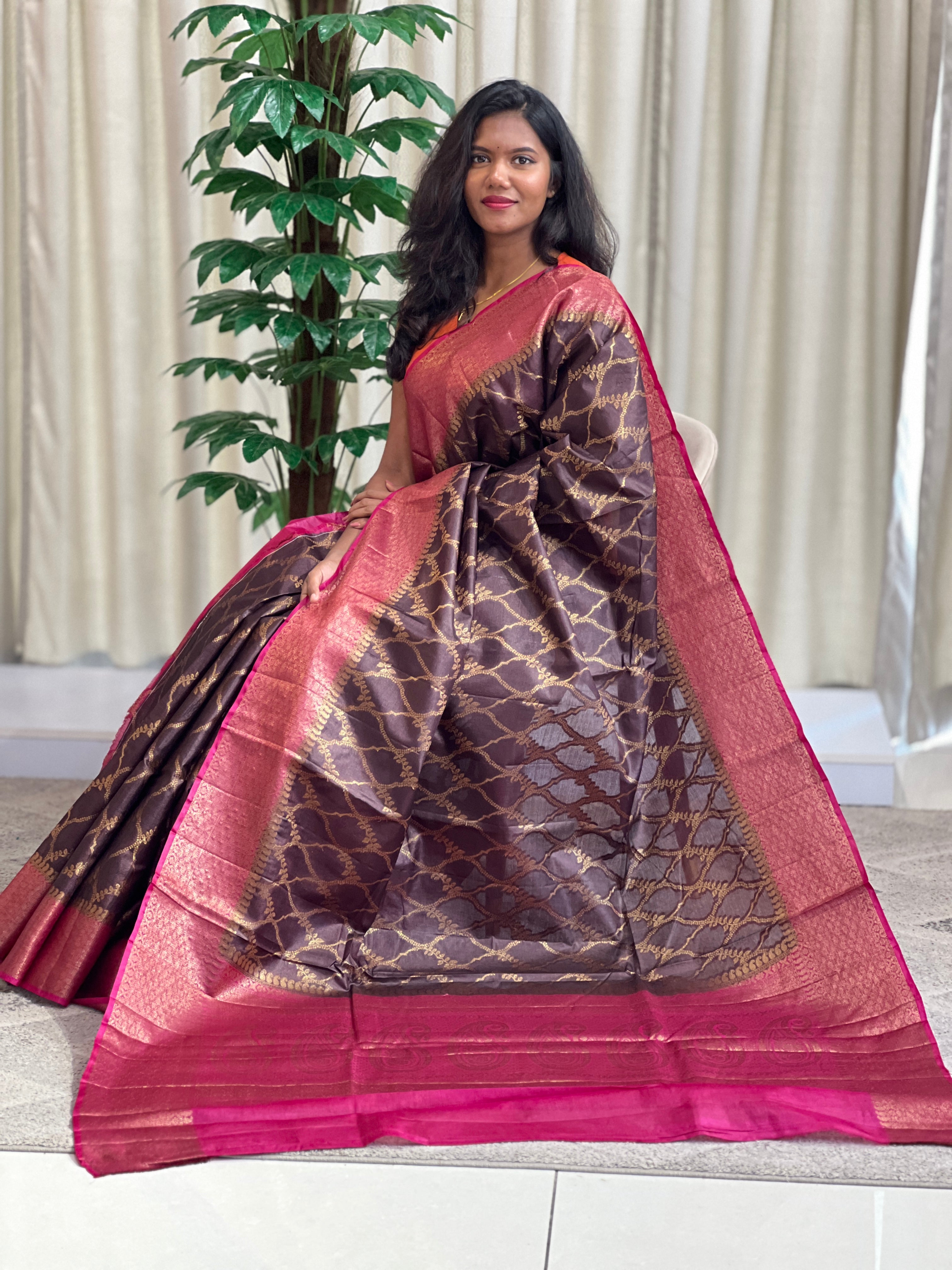 Banarasi Woven Buta Pattern Tussar Saree | GA104