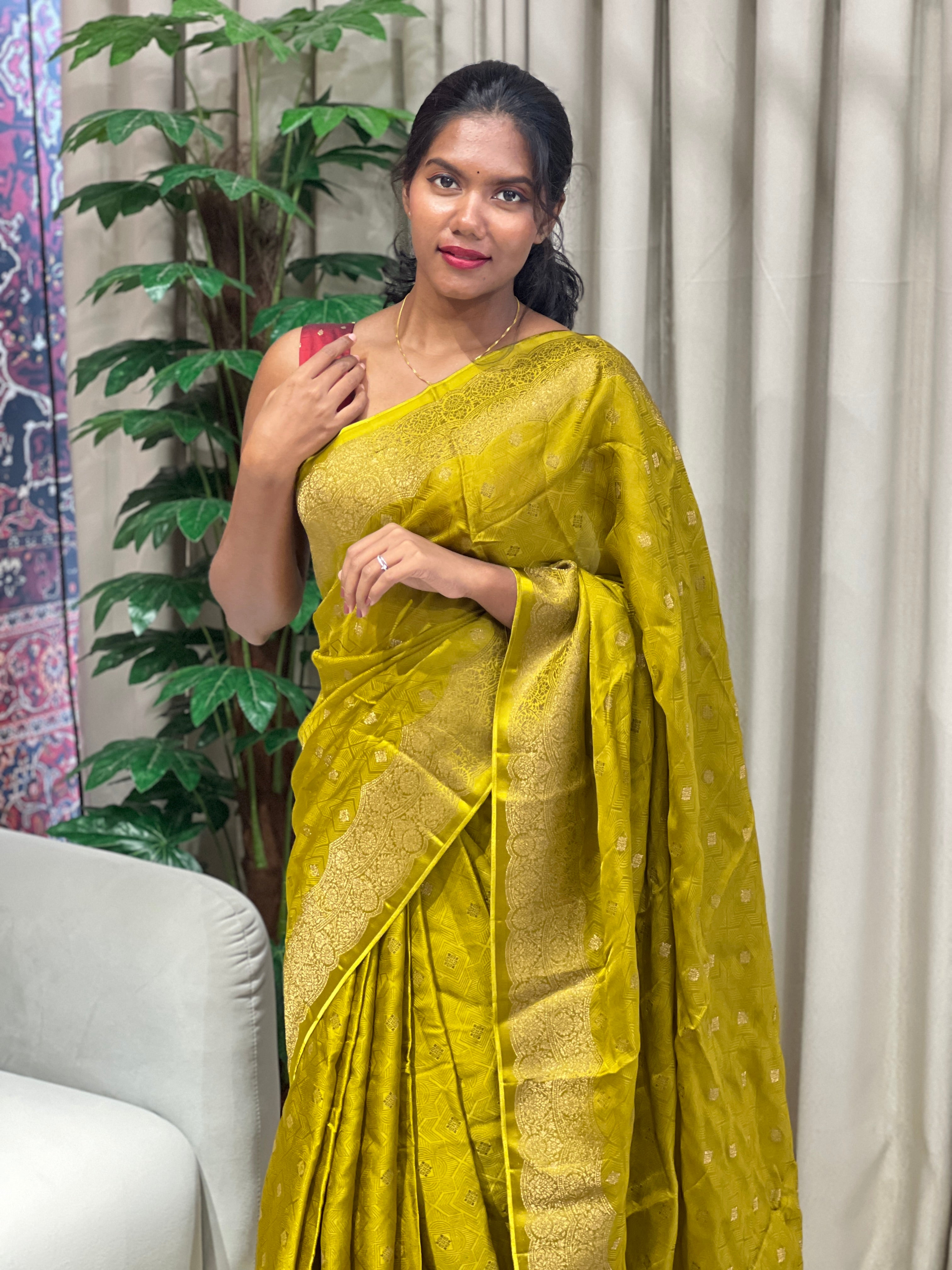 Golden Zari Woven Banarasi Silk Saree | YNG707