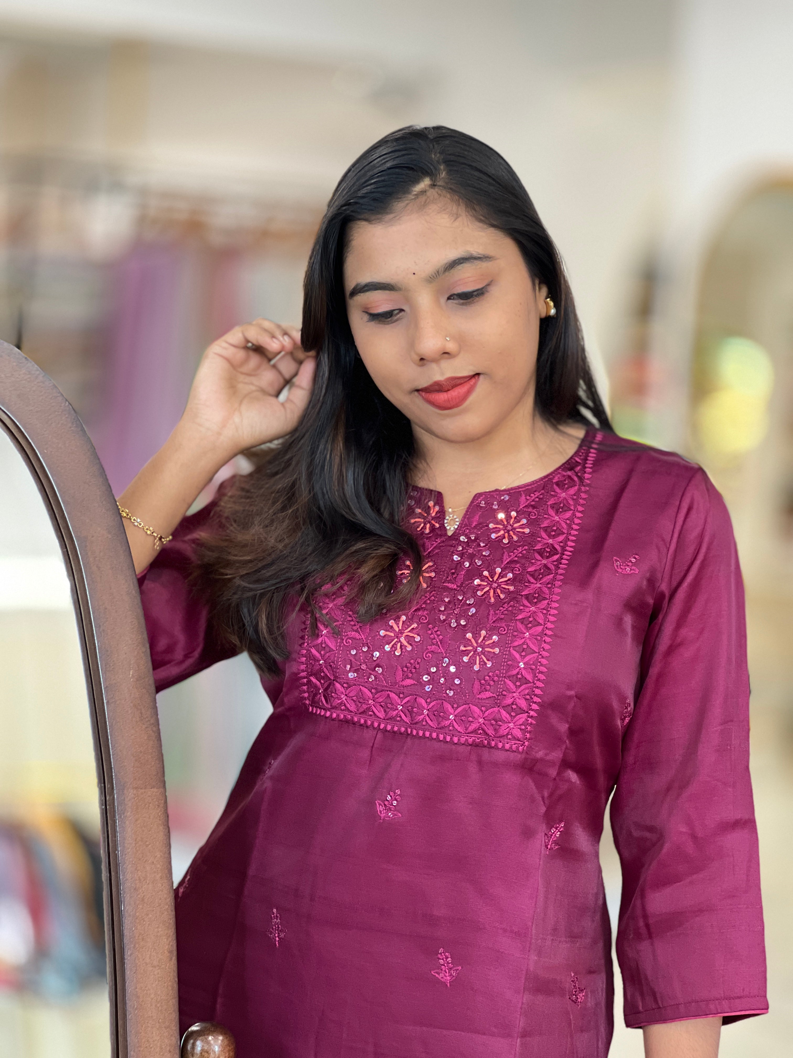 Embroidery Detailed Semi Silk Kurta Set | IHP168