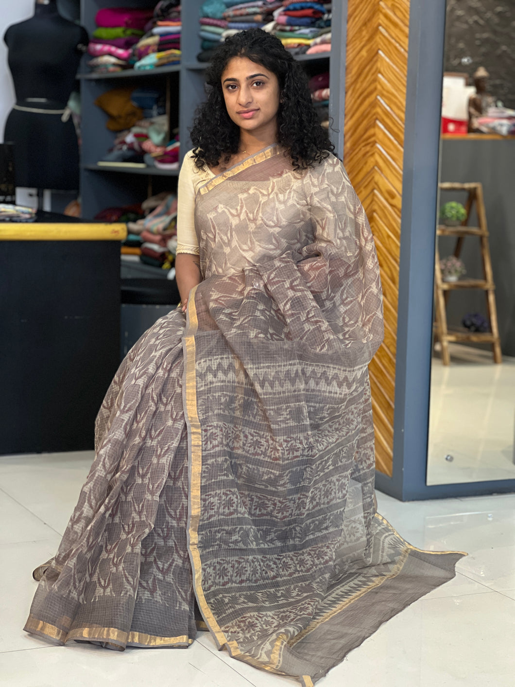 Hand Block Printed Kota Doria Saree | VFC430