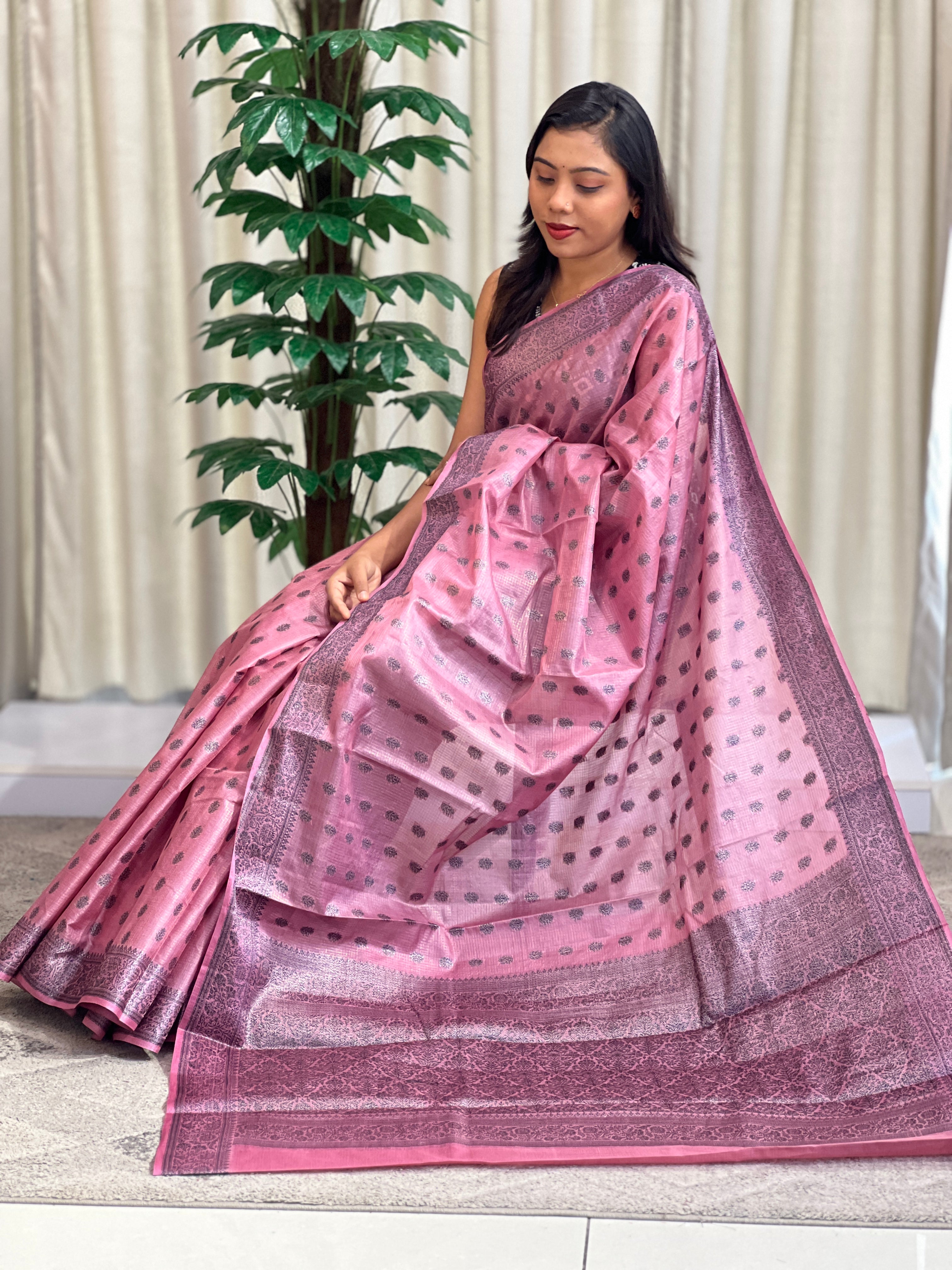 Pencil Zari Check Pattern  Tussar Saree | ZSS120