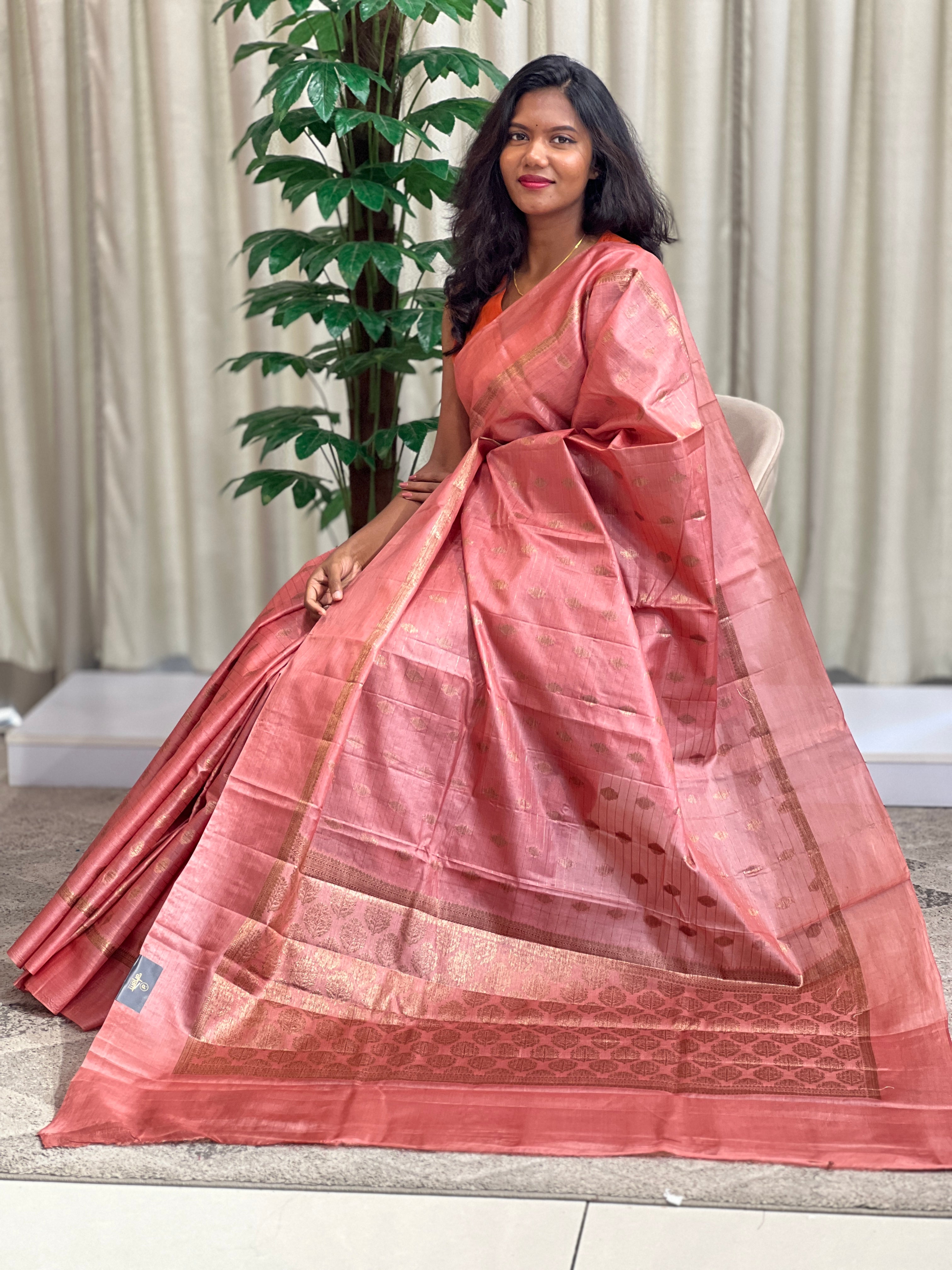 Line Pattern Tussar Saree | GA121