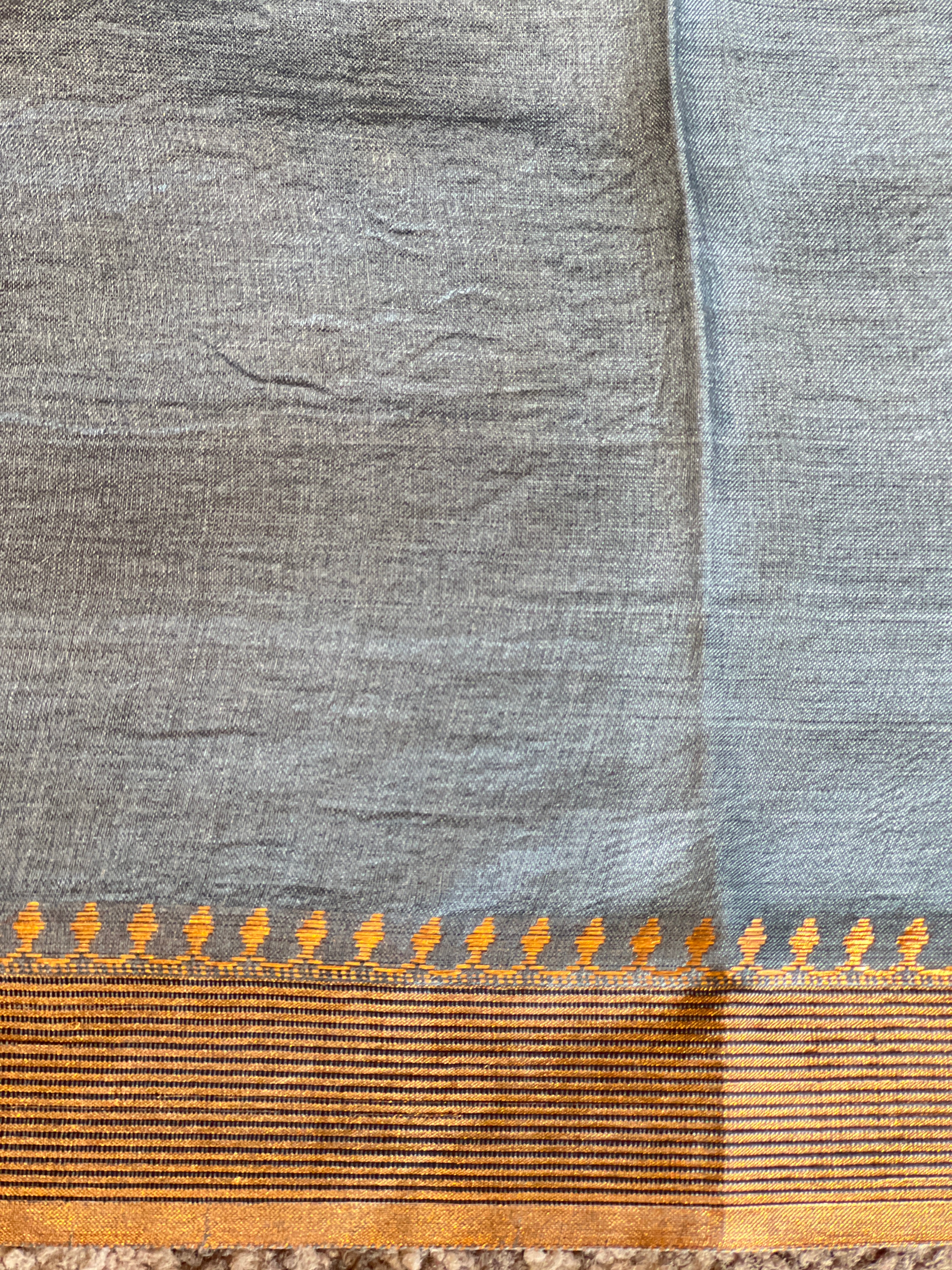 Kalamkari & Stripe Print Detailed Tussar Saree | ACT1617