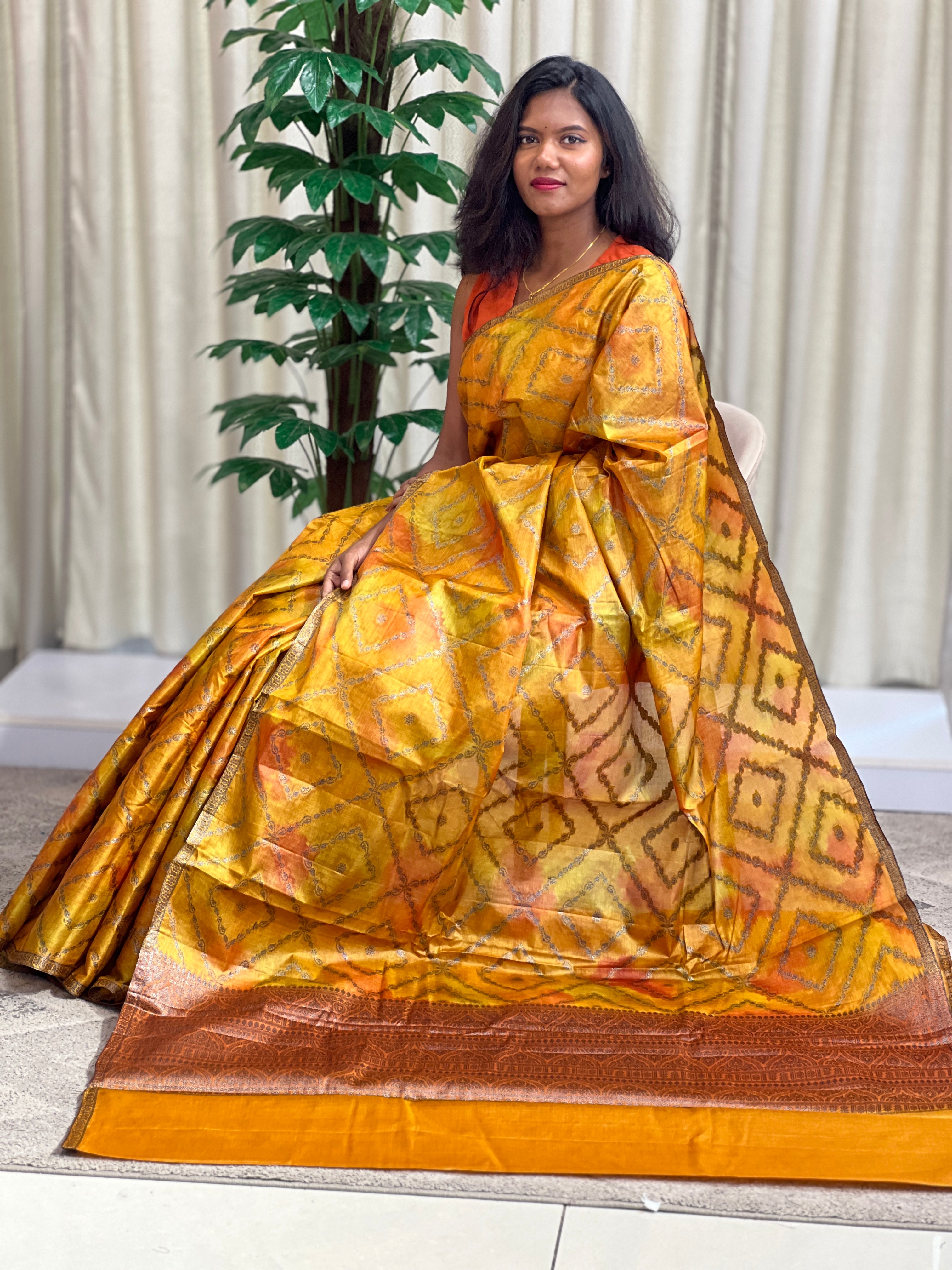 Tie & Dye Pattern Tussar Saree | GA124