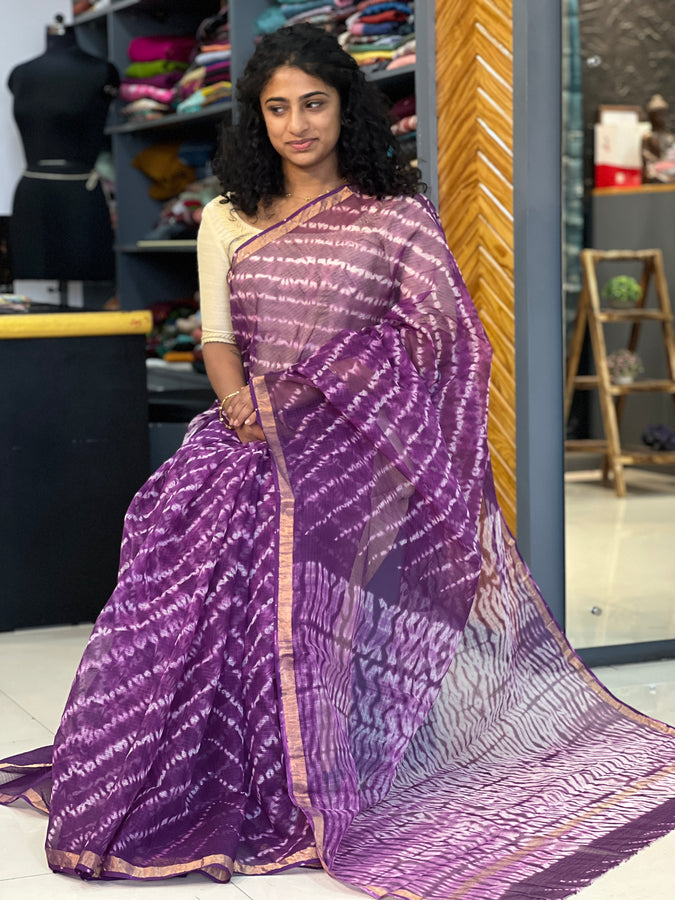 Hand Block Printed Kota Doria Saree | VFC435