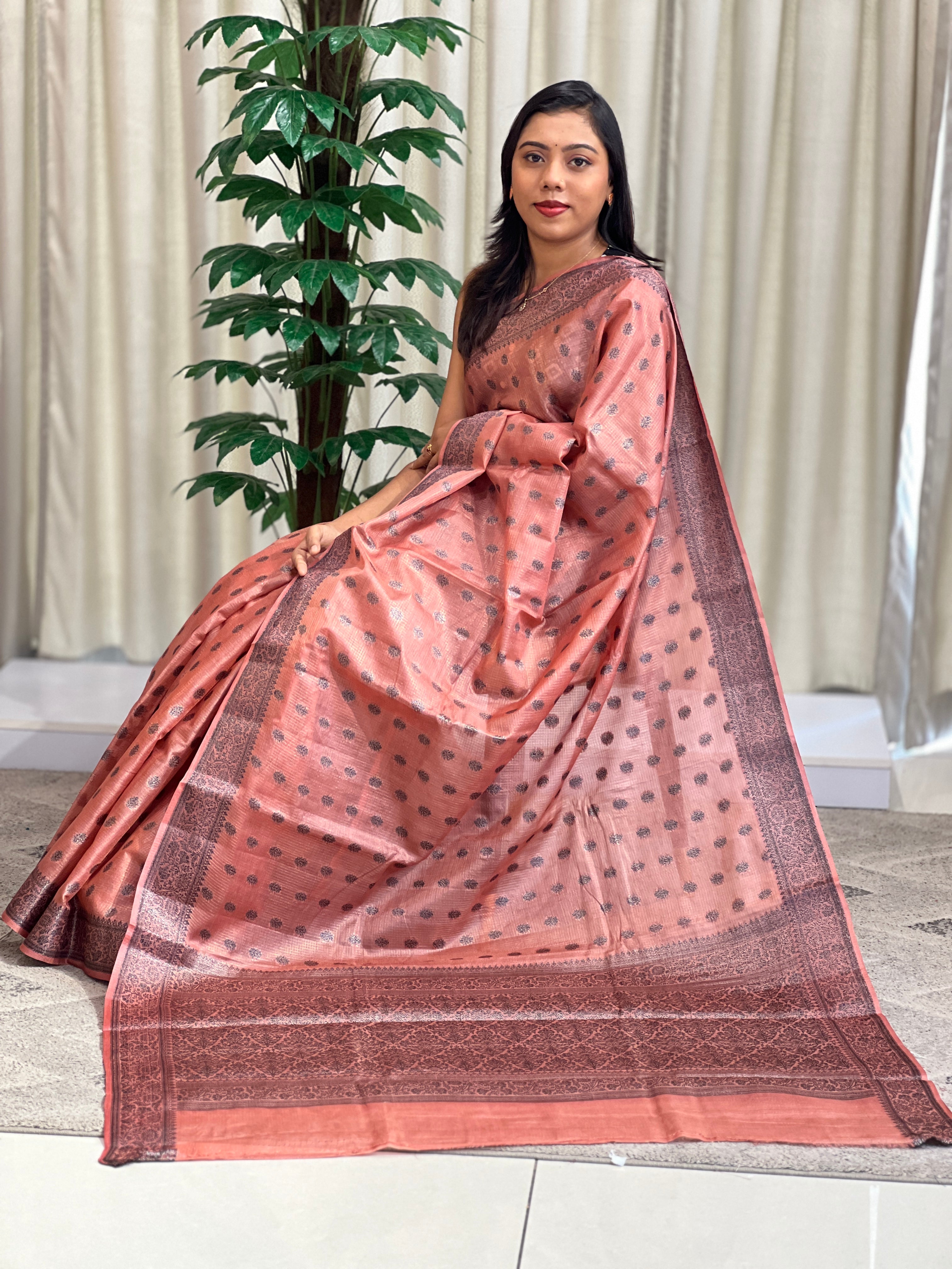 Pencil Zari Check Pattern  Tussar Saree | ZSS121