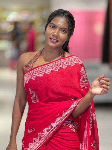 Block Printed Cotton Saree | SFA123