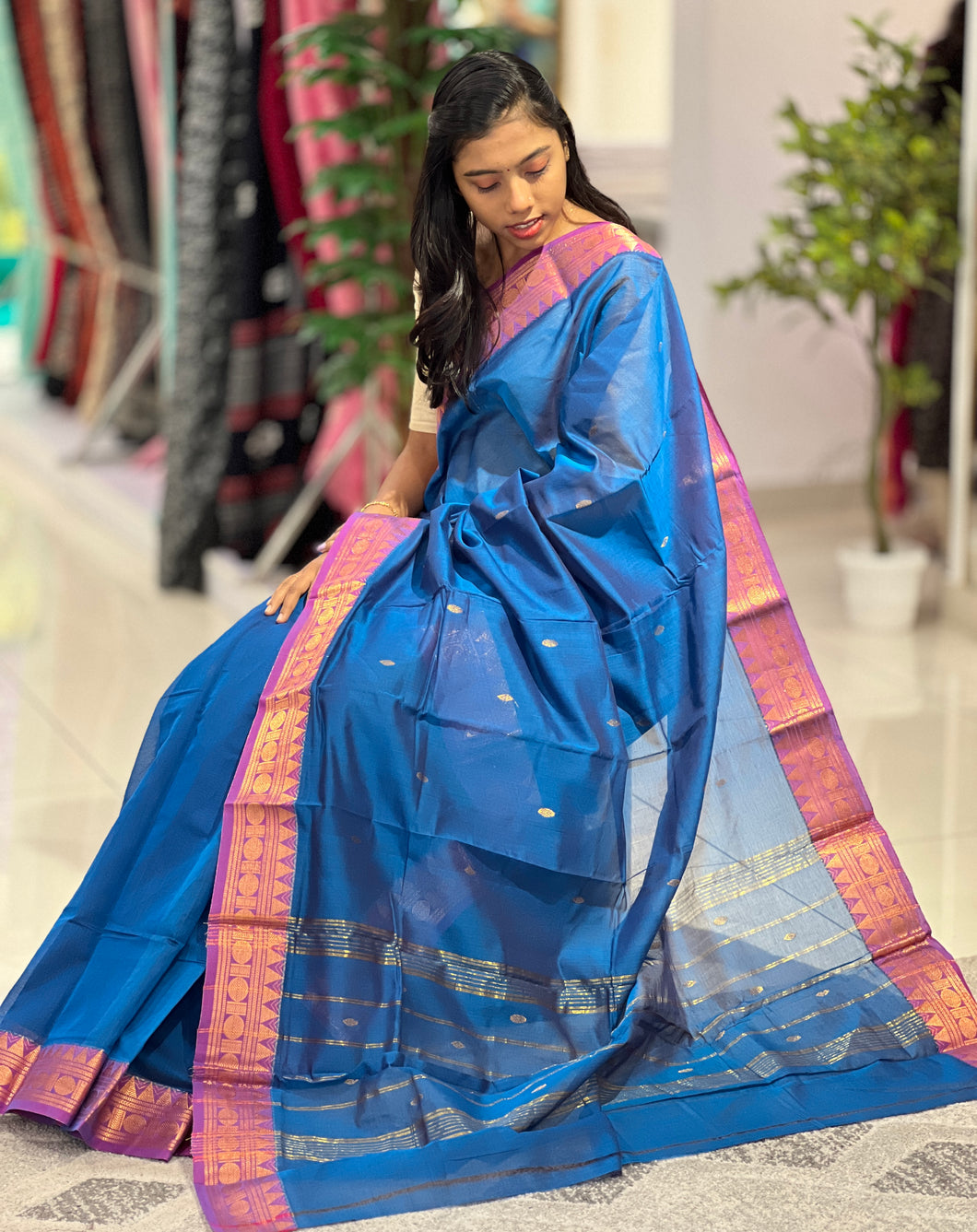 Zari Bordered Kanchi Cotton Saree | VR163