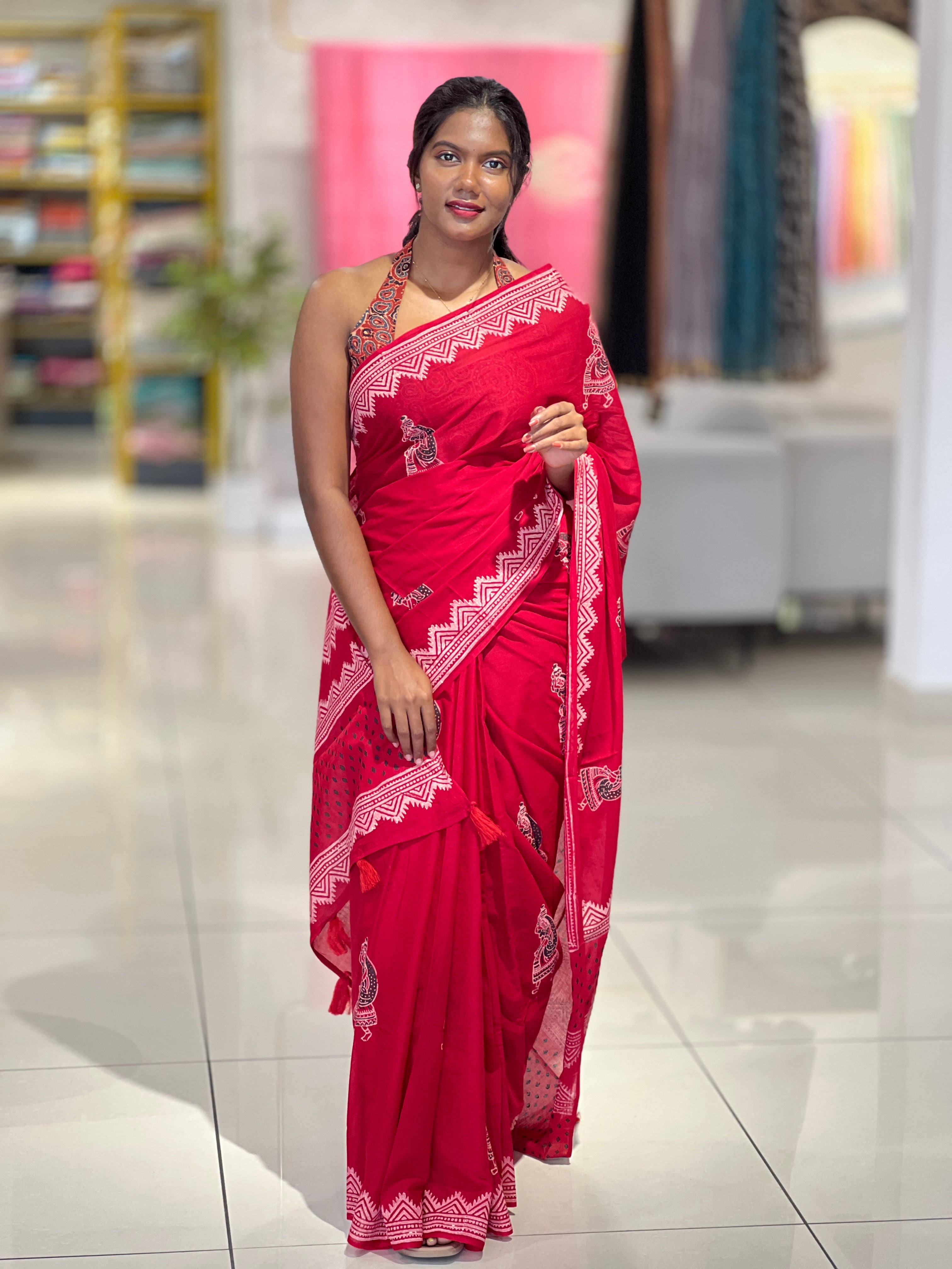Block Printed Cotton Saree | SFA123