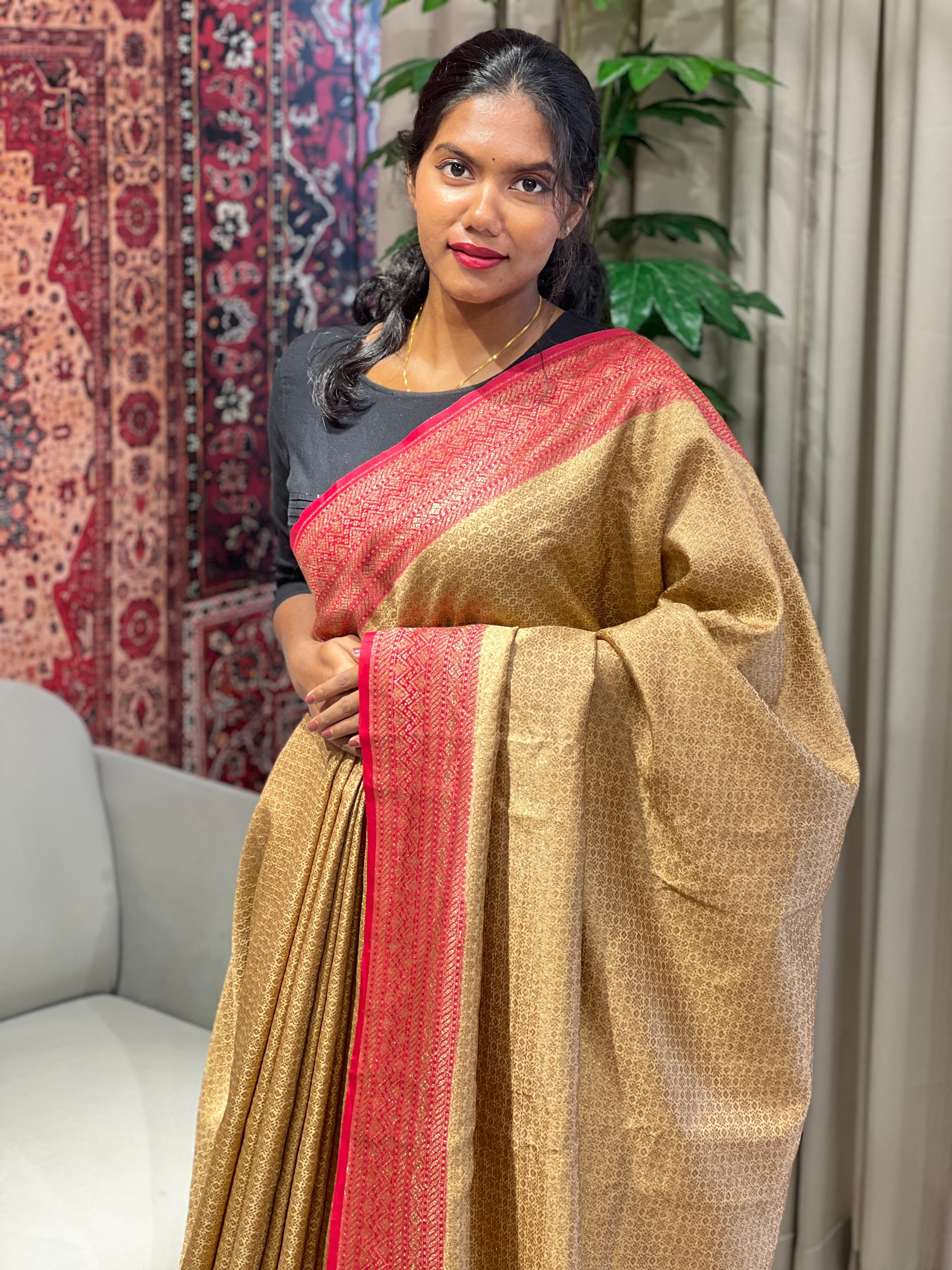 Zari & Thread Woven Semi Banarasi Saree | YNG672