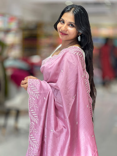 Point Embroidery Detailed Semi Silk Saree | BLD1081