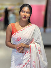 Floral Block Printed Cotton Saree | SFA109