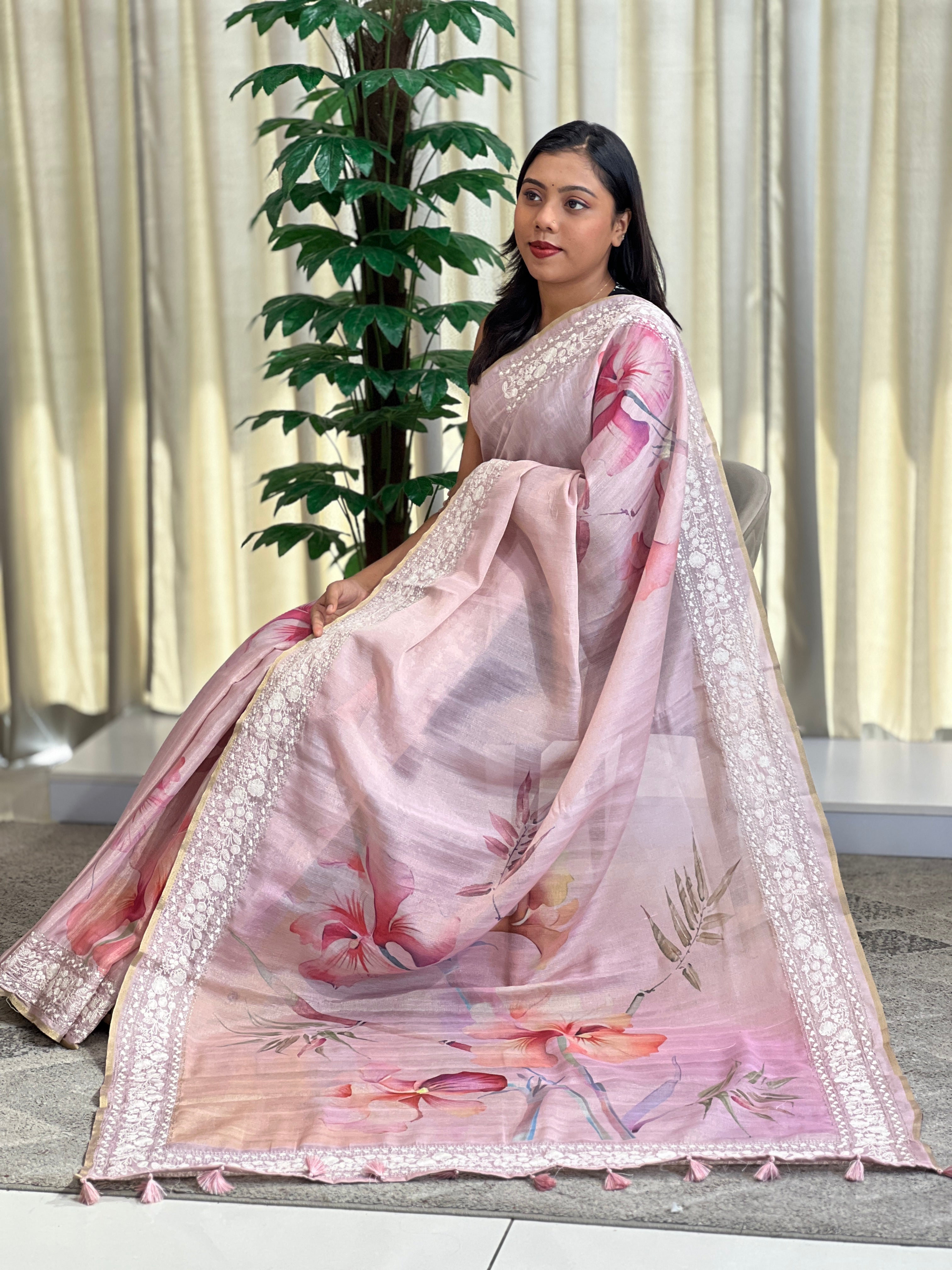 Digital Printed Floral Pattern Organza Saree | YNG1359