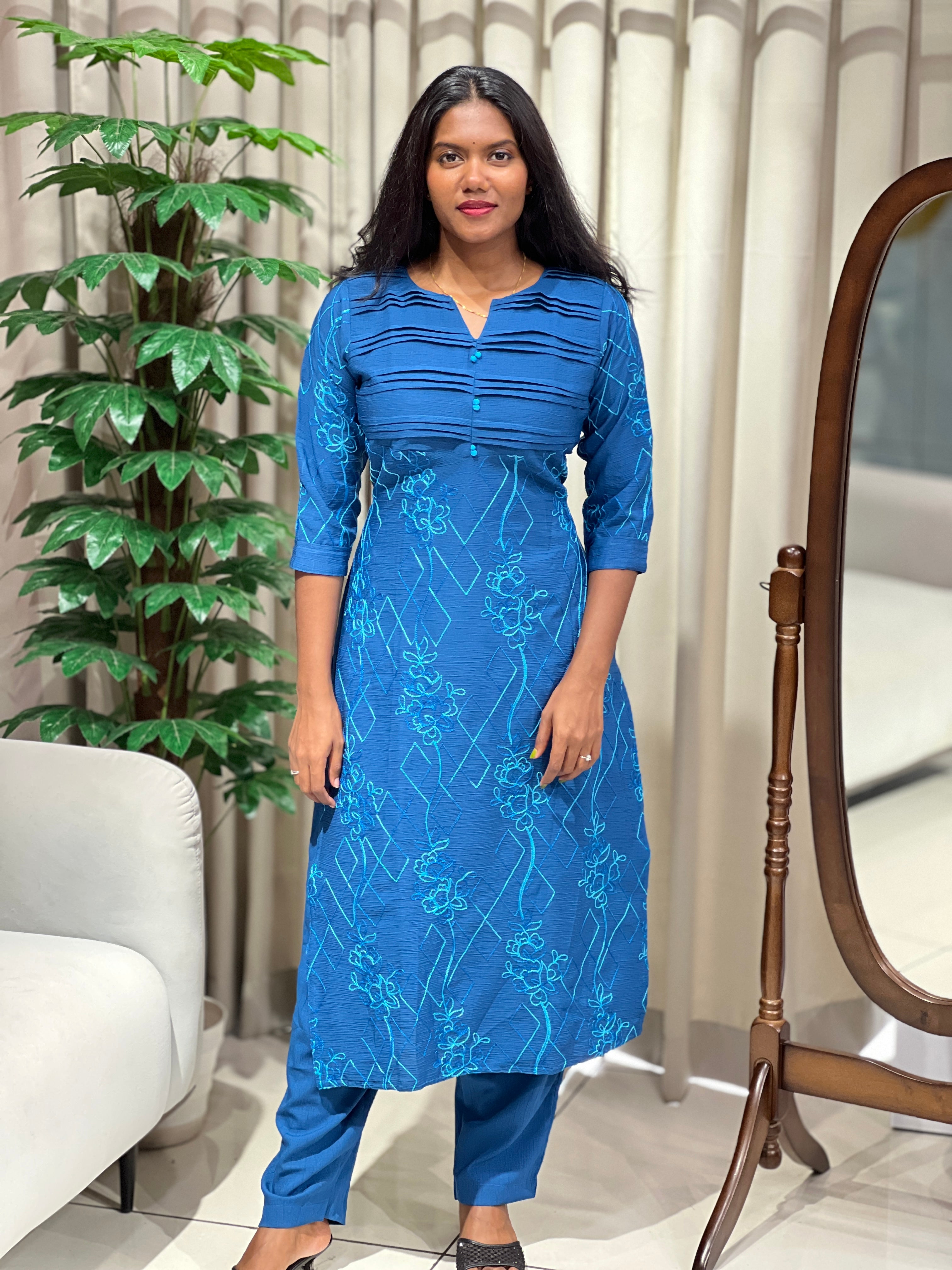 Chain Stitch Embroidery Rayon Finish Kurta Set | MSN123