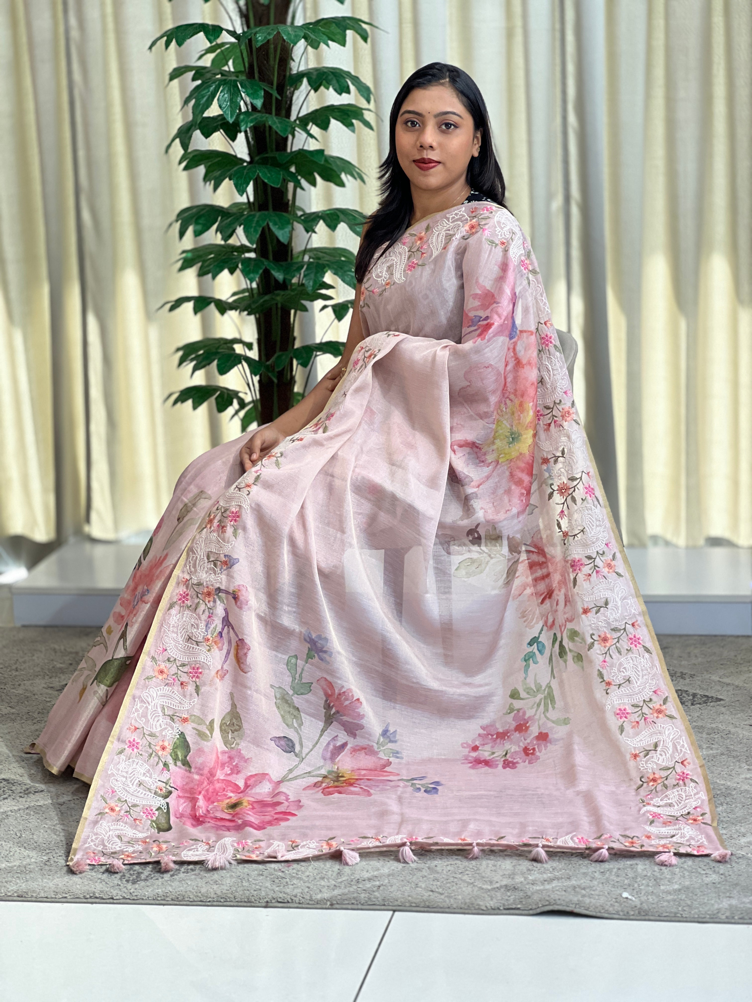 Digital Printed Floral Pattern Organza Saree | YNG1364