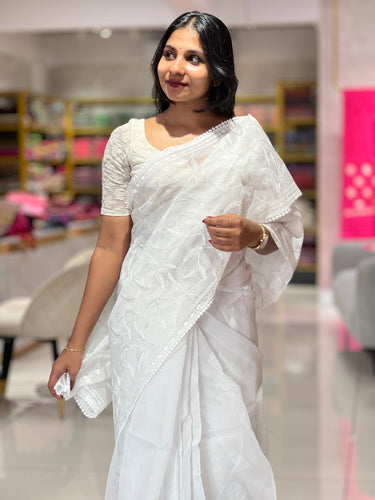 Machine Embroidered Check Organza Saree | BLD1192