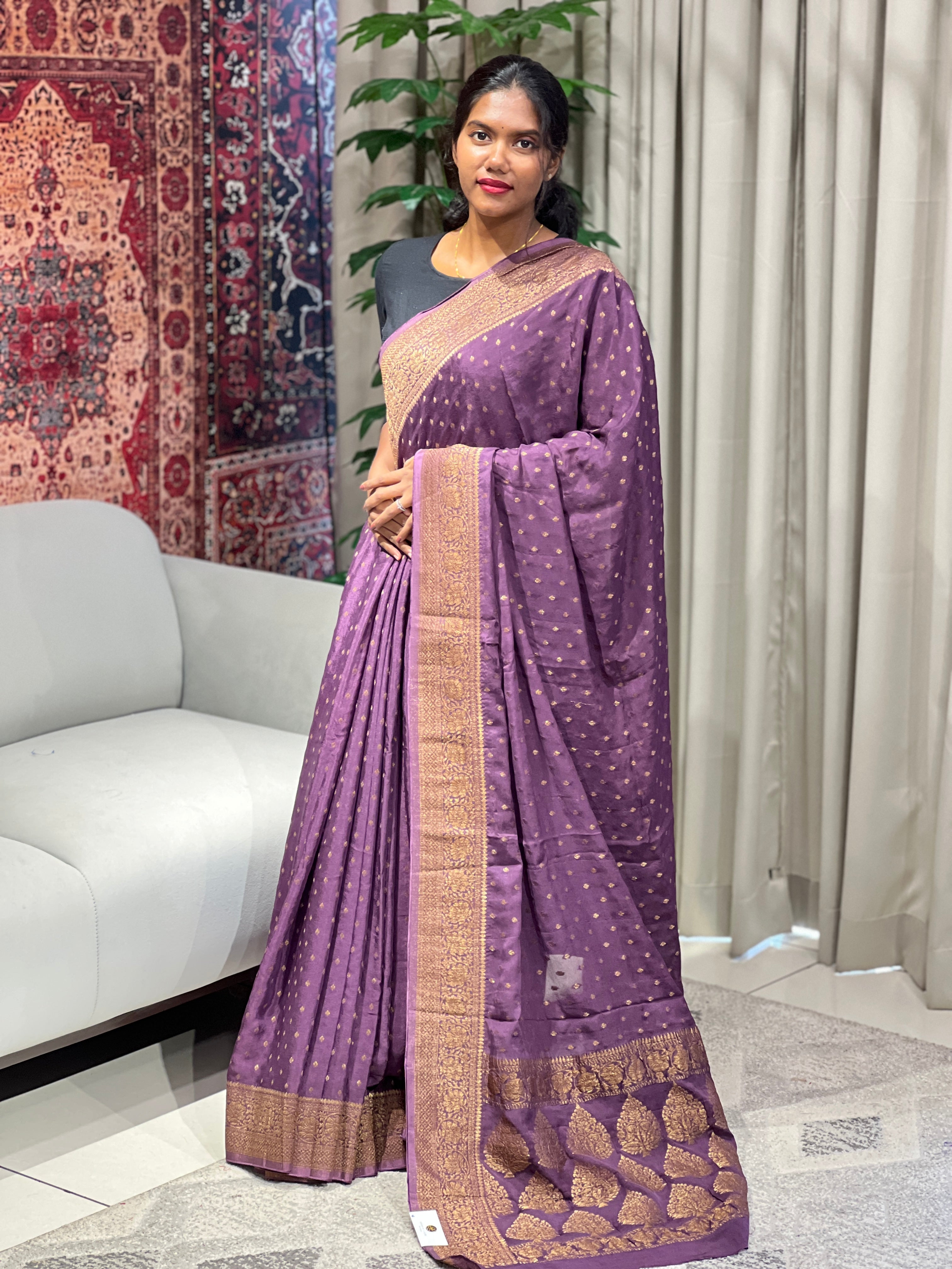 Thread and Copper Zari Woven Georgette Banarasi Saree | YNG711