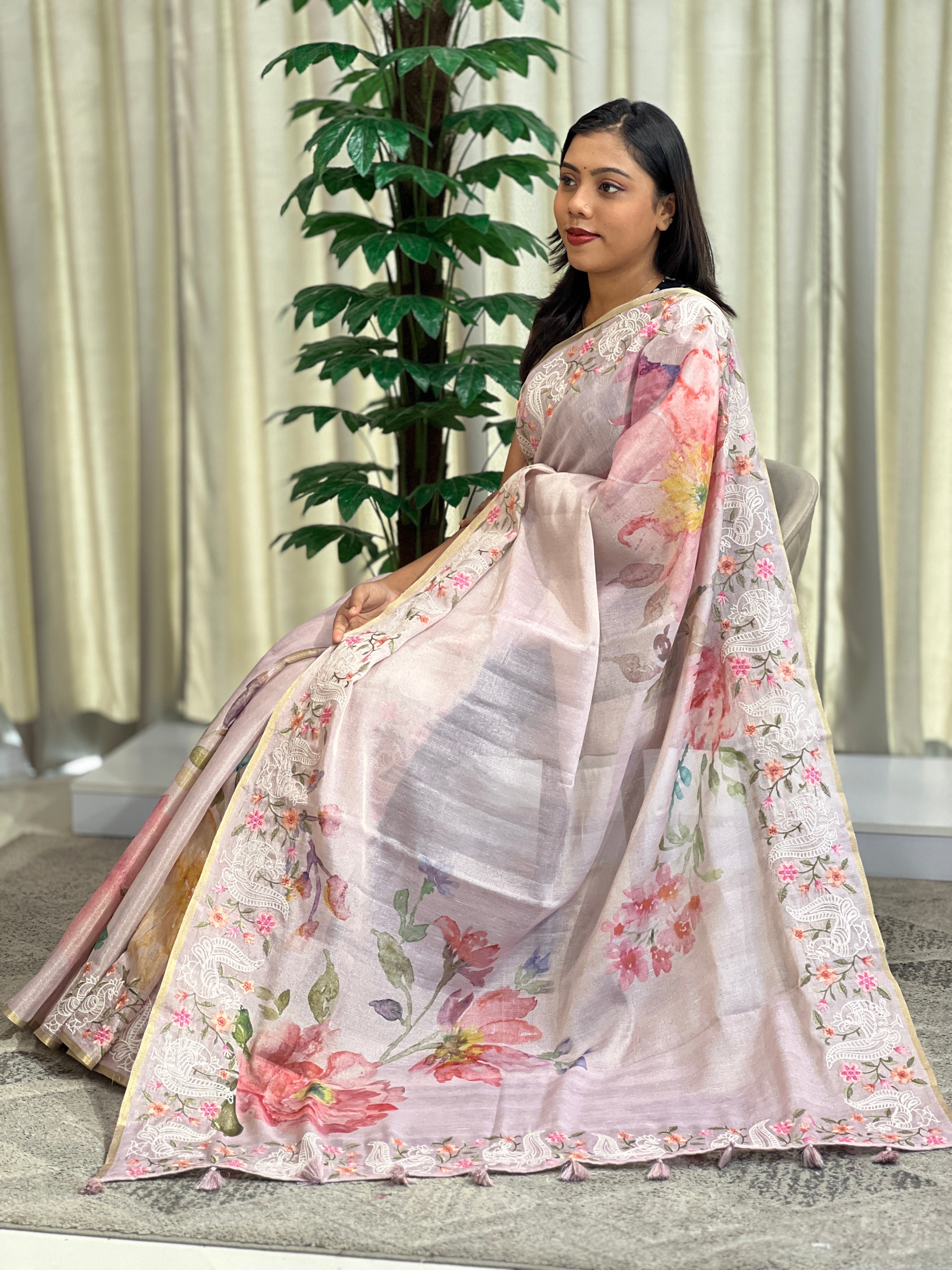 Digital Printed Floral Pattern Organza Saree | YNG1363