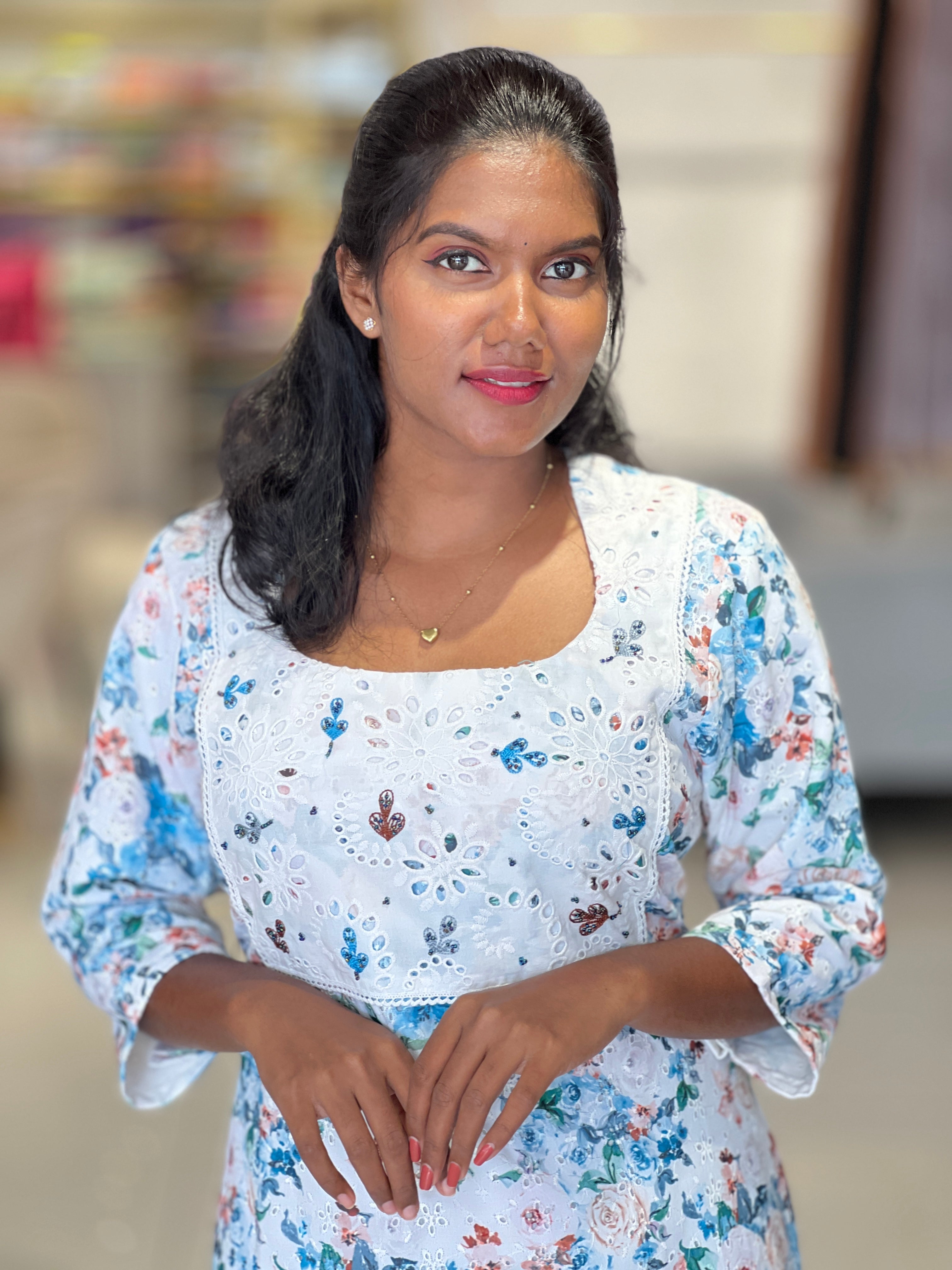 Printed Schiffli Patterned Cotton Kurta | NNTC159