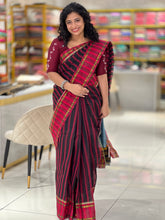 Stripe Patterned Bengal Tant Cotton Saree | RP517