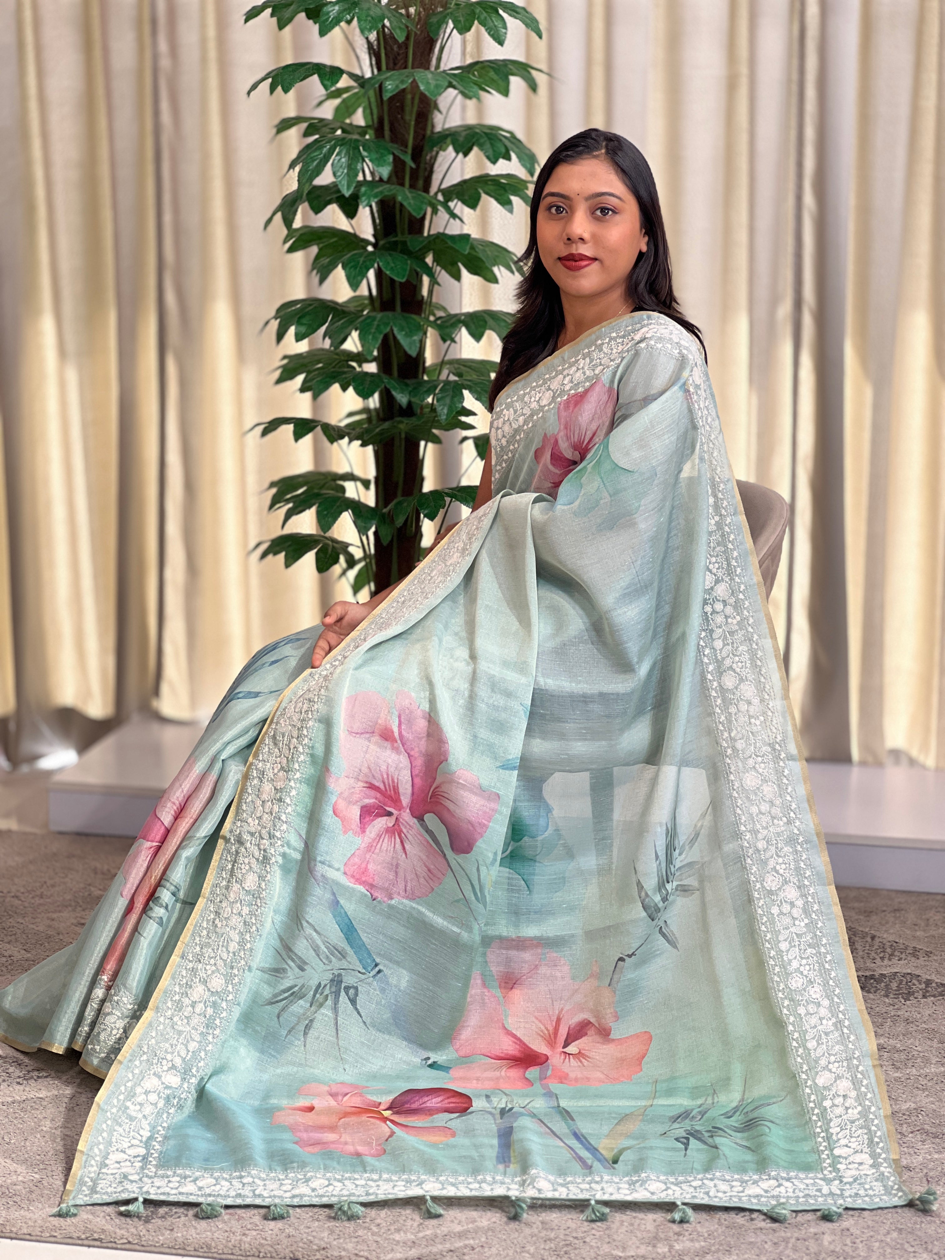 Digital Printed Floral Pattern Organza Saree | YNG1360
