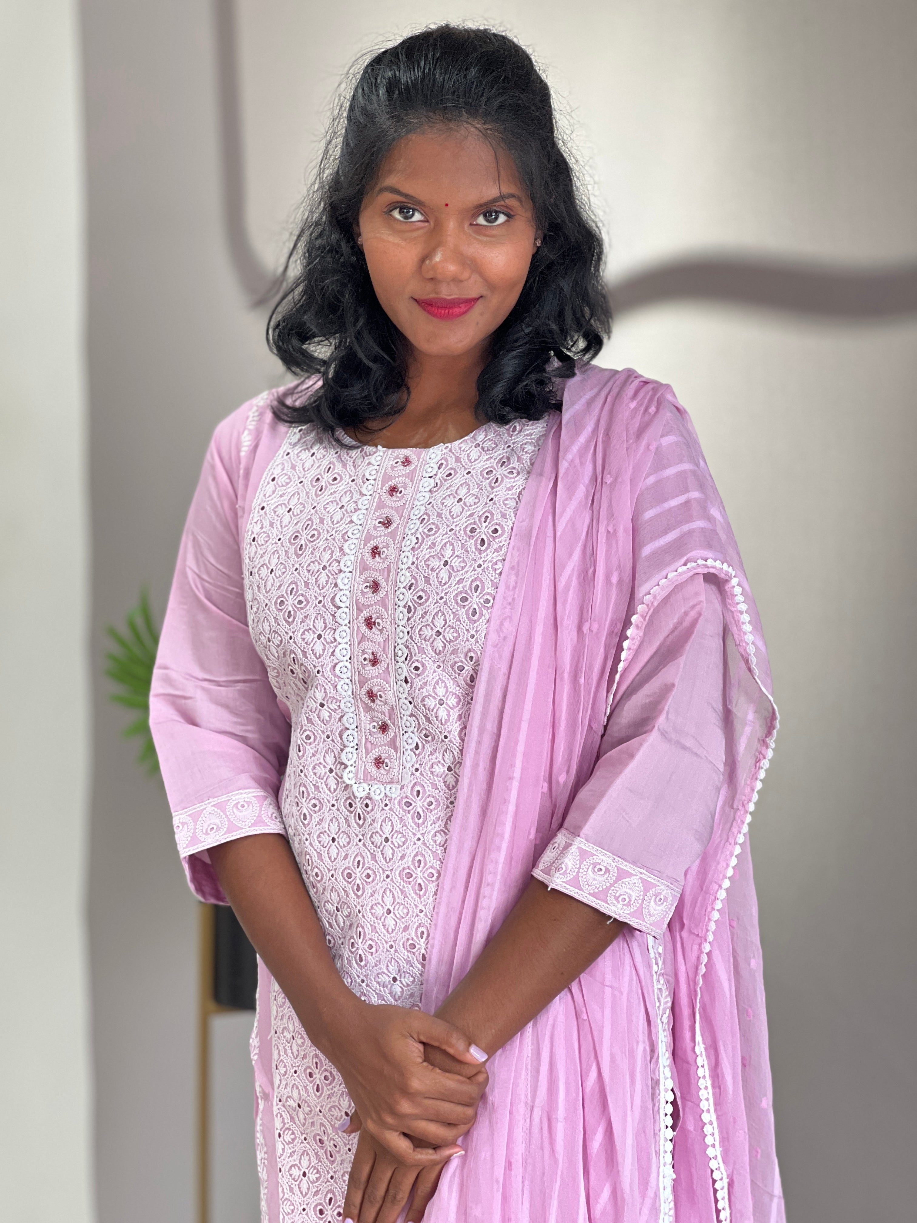 Machine Embroidered Muslin Finish Kurta Set | NEF103