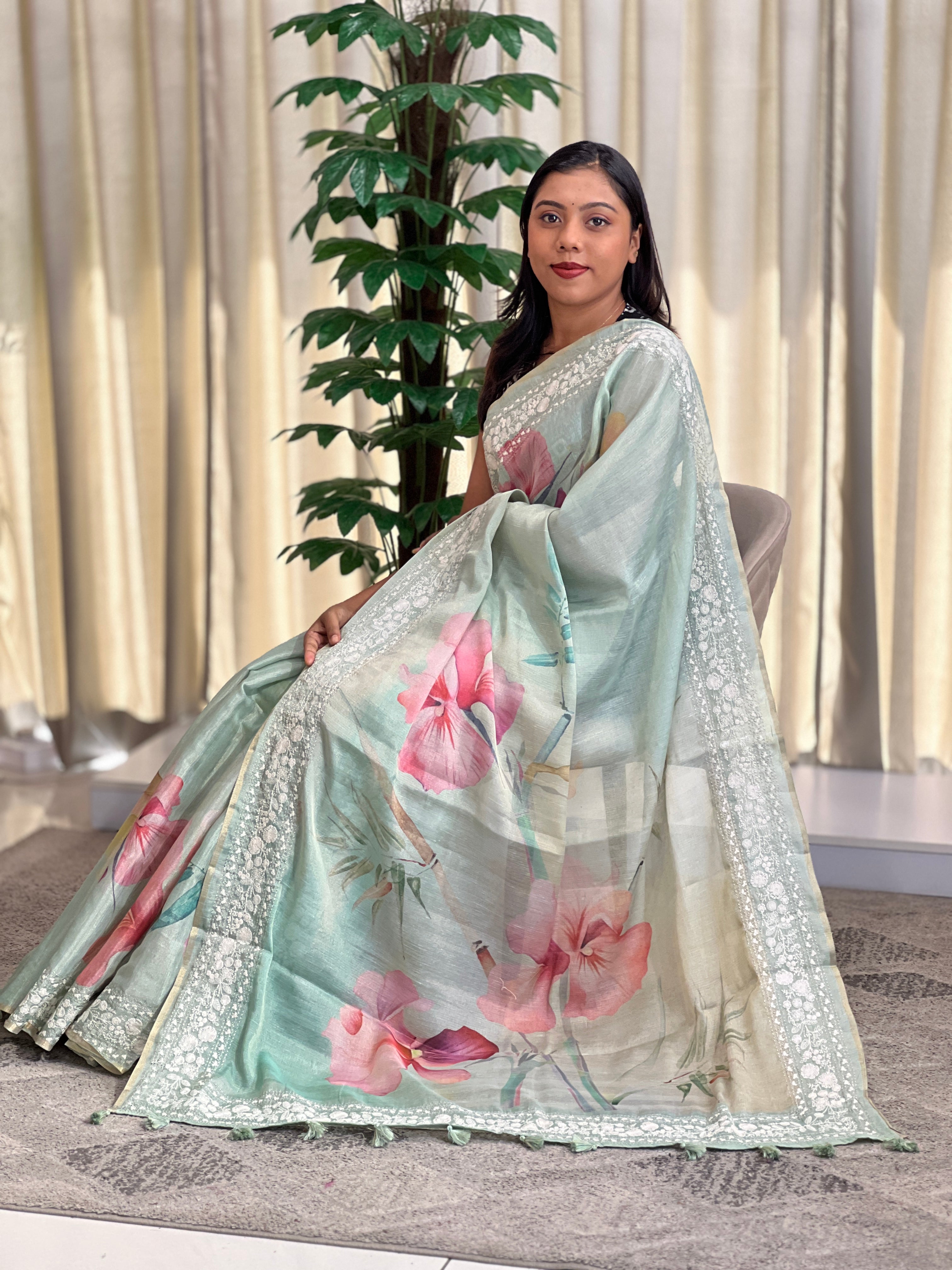 Digital Printed Floral Pattern Organza Saree | YNG1361