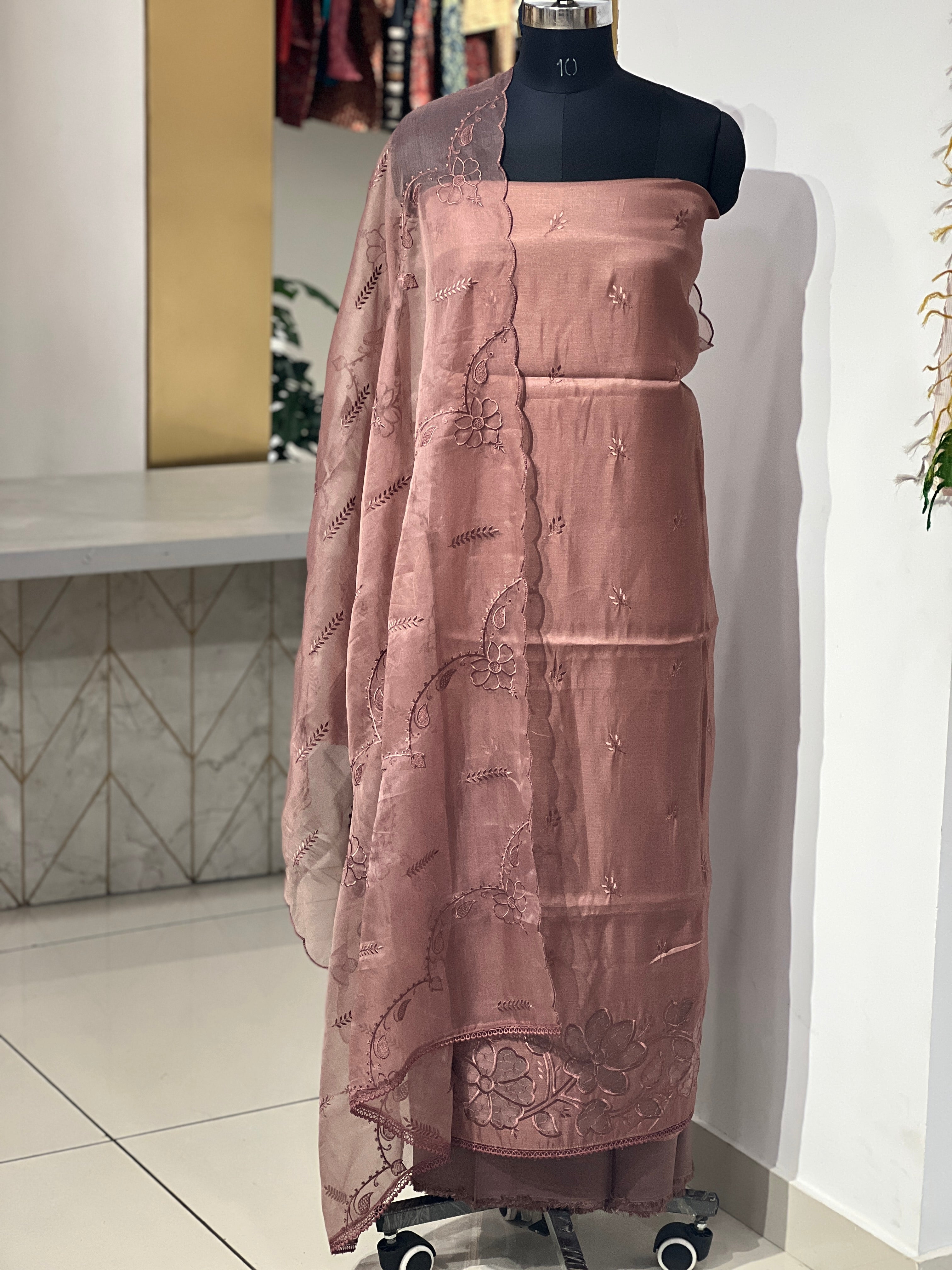 Floral Applique Detailed Semi Silk Salwar Set | SUN639