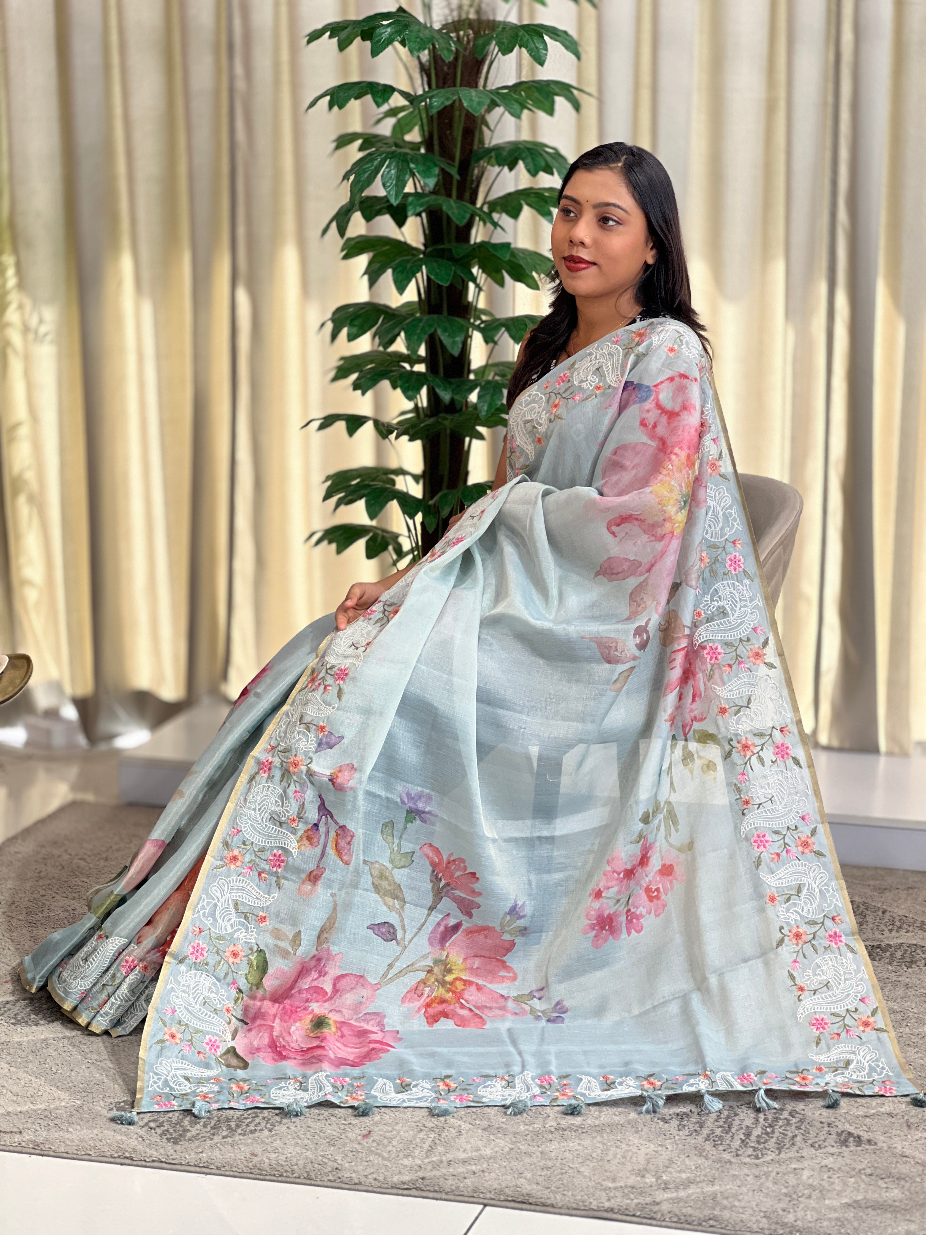 Digital Printed Floral Pattern Organza Saree | YNG1365