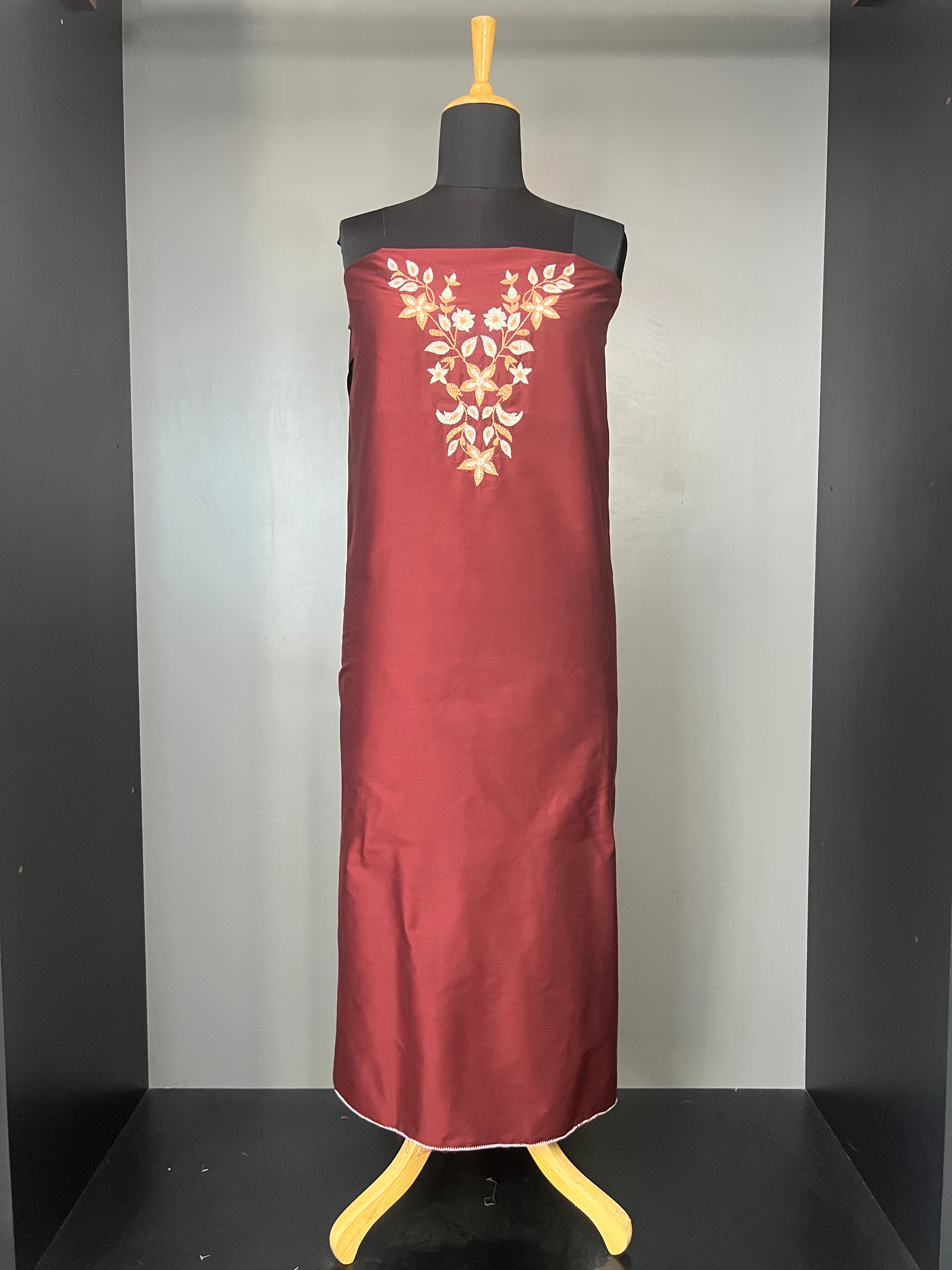 Machine Embroidered Cotton Silk Kurta Top Material | DN209
