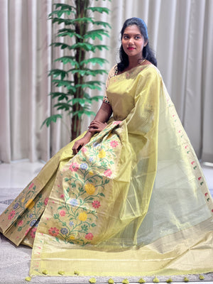 Jamdani Weaved Organza Finish Saree | YNG547