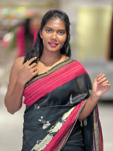Pichwai Inspired Print Detailed Silk Chanderi Saree | RGD597