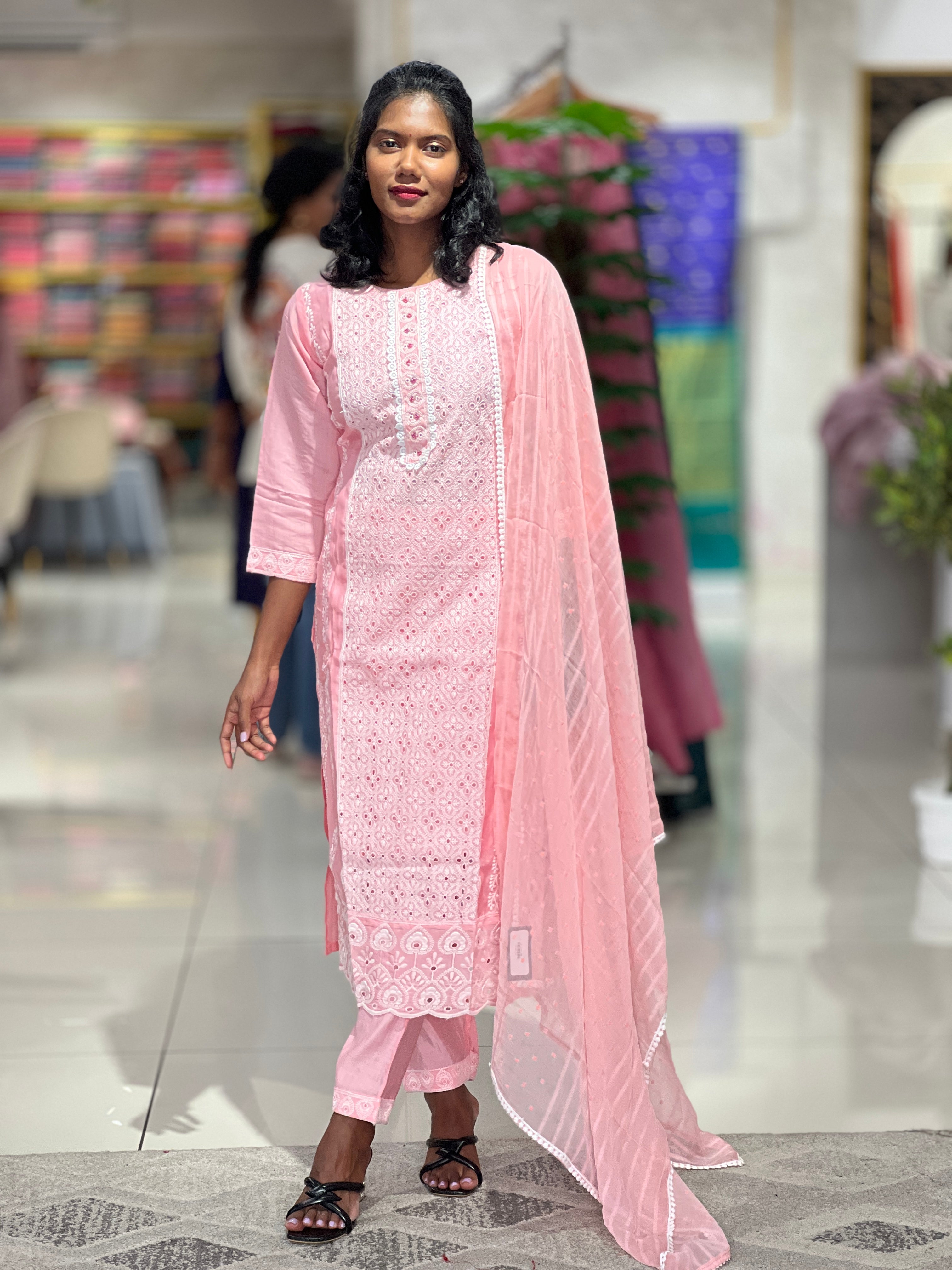Machine Embroidered Muslin Finish Kurta Set | NEF104