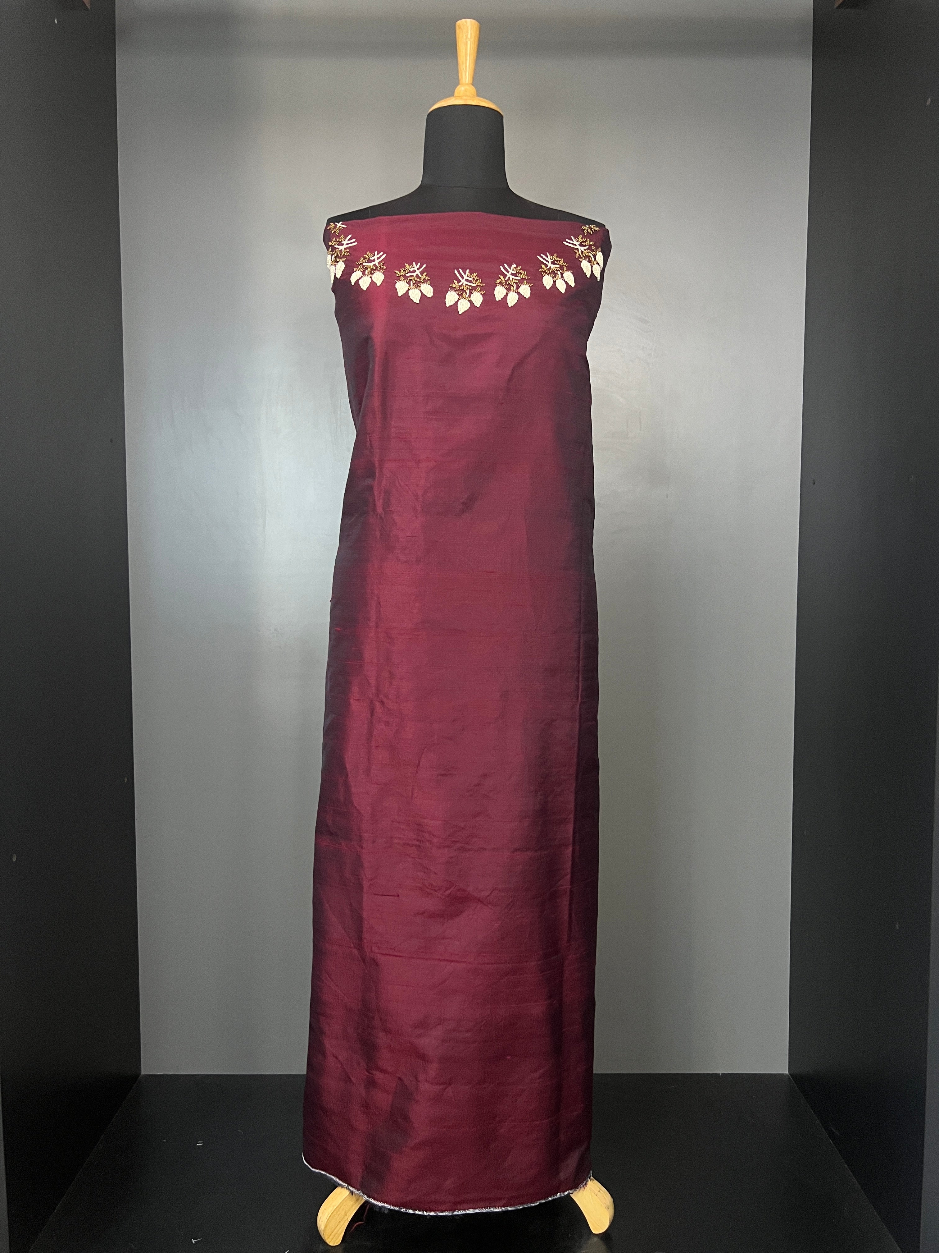 Thread Embroidery Detailed Raw Silk Kurta Material | DN127