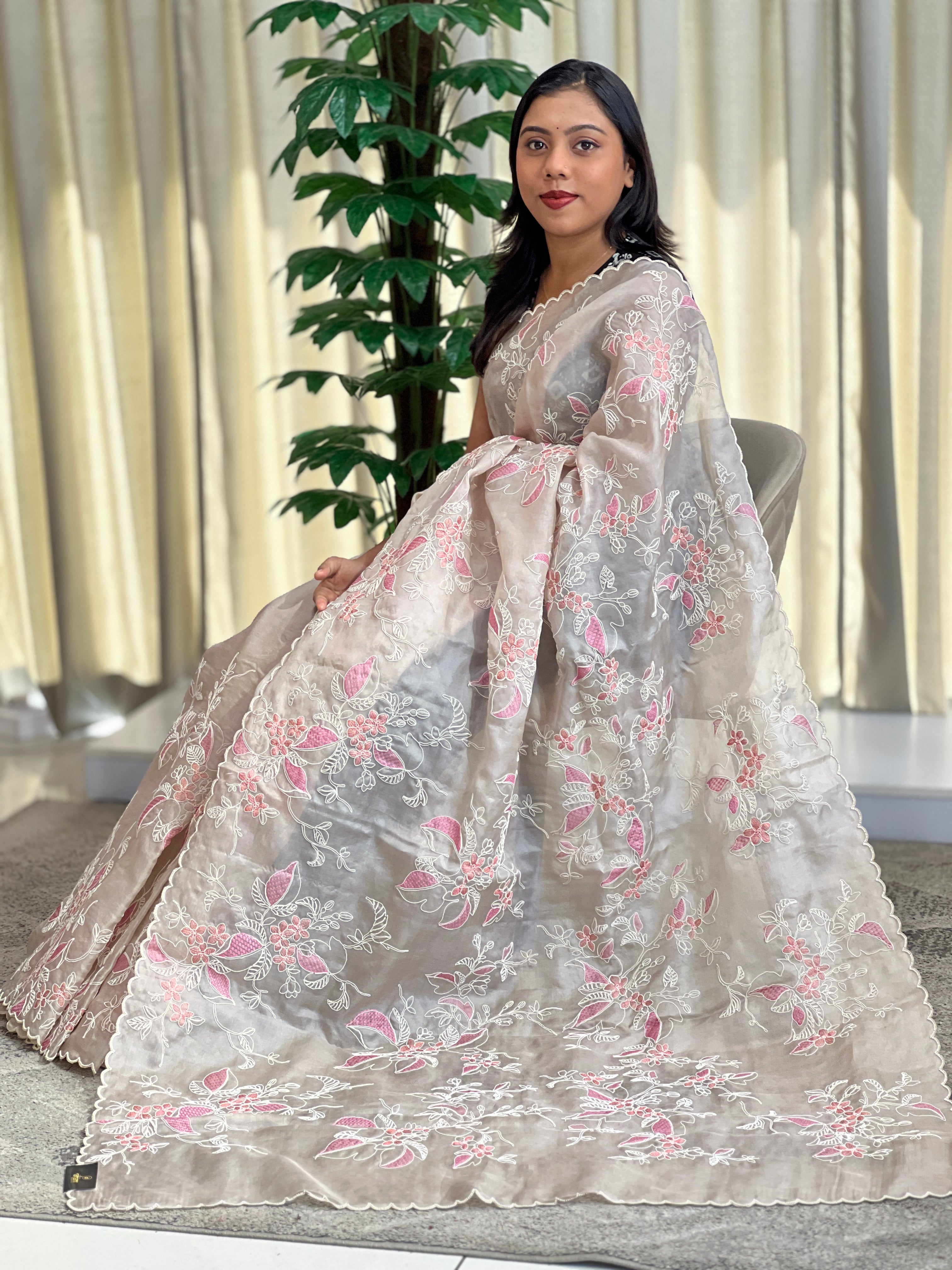 Code Embroidery Pure Organza Saree  | YNG1556