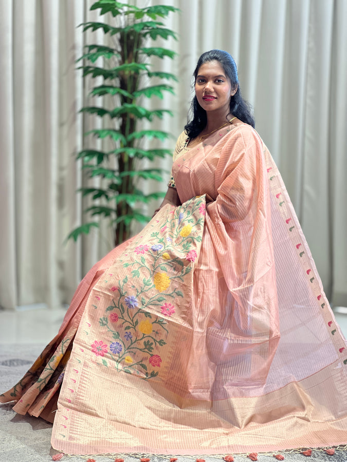 Jamdani Weaved Organza Finish Saree | YNG548