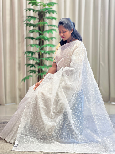 Machine Embroidered Check Organza Saree | BLD1193